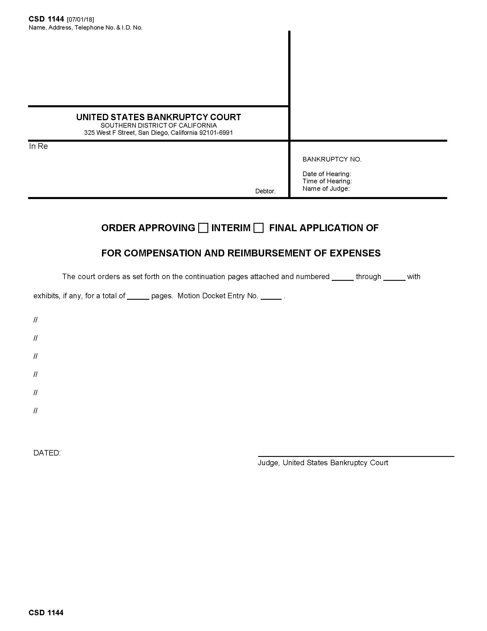 Order Approving Interim Final Application For Compensation And Reimbursement Of Expenses {CSD 1144} | Pdf Fpdf Docx | California