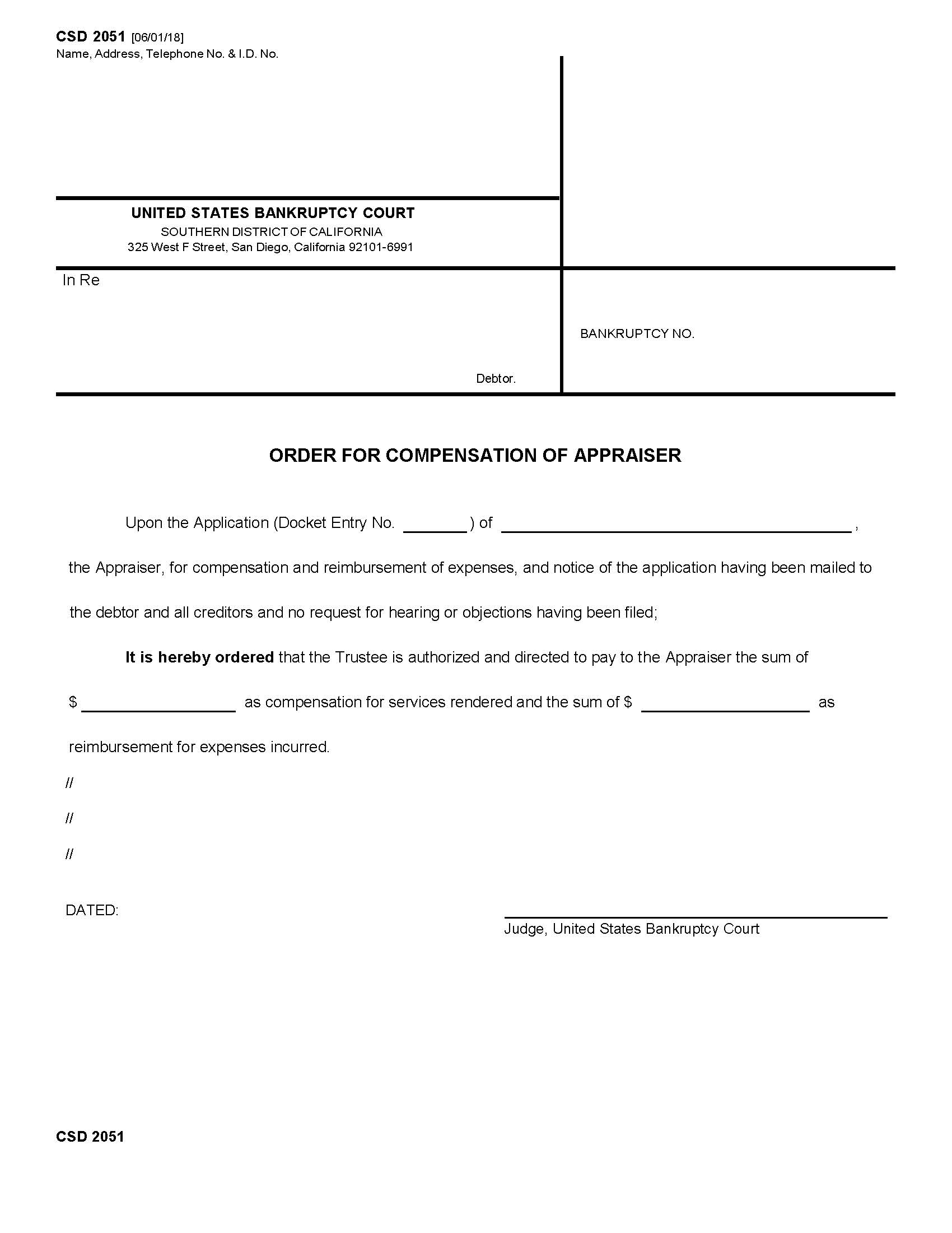 Order For Compensation Of Appraiser {CSD 2051} | Pdf Fpdf Docx | California