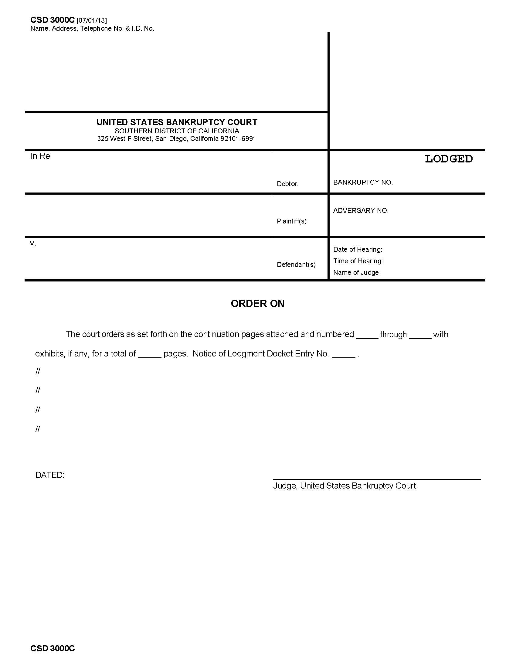 Order On (Lodged Template For Adversaries) {CSD 3000C} | Pdf Fpdf Docx | California