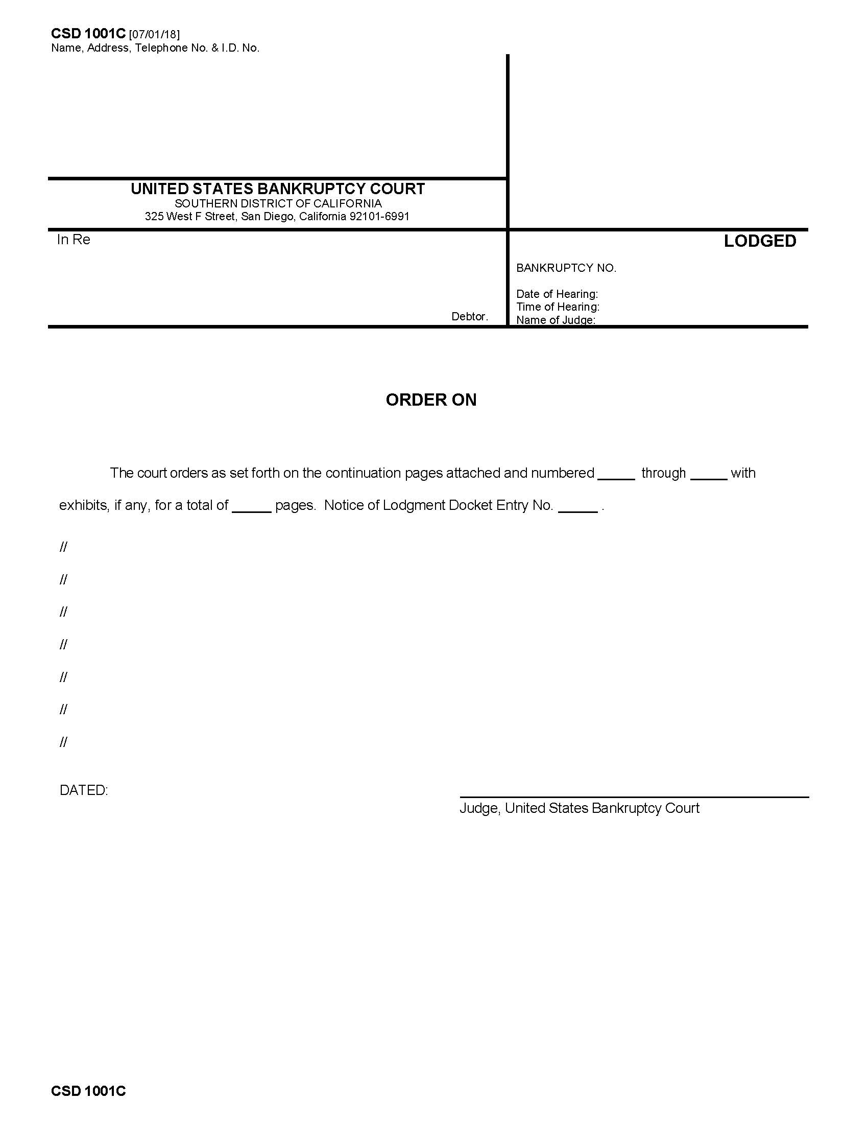 Order On (Lodged Template For Cases) {CSD 1001C} | Pdf Fpdf Docx | California