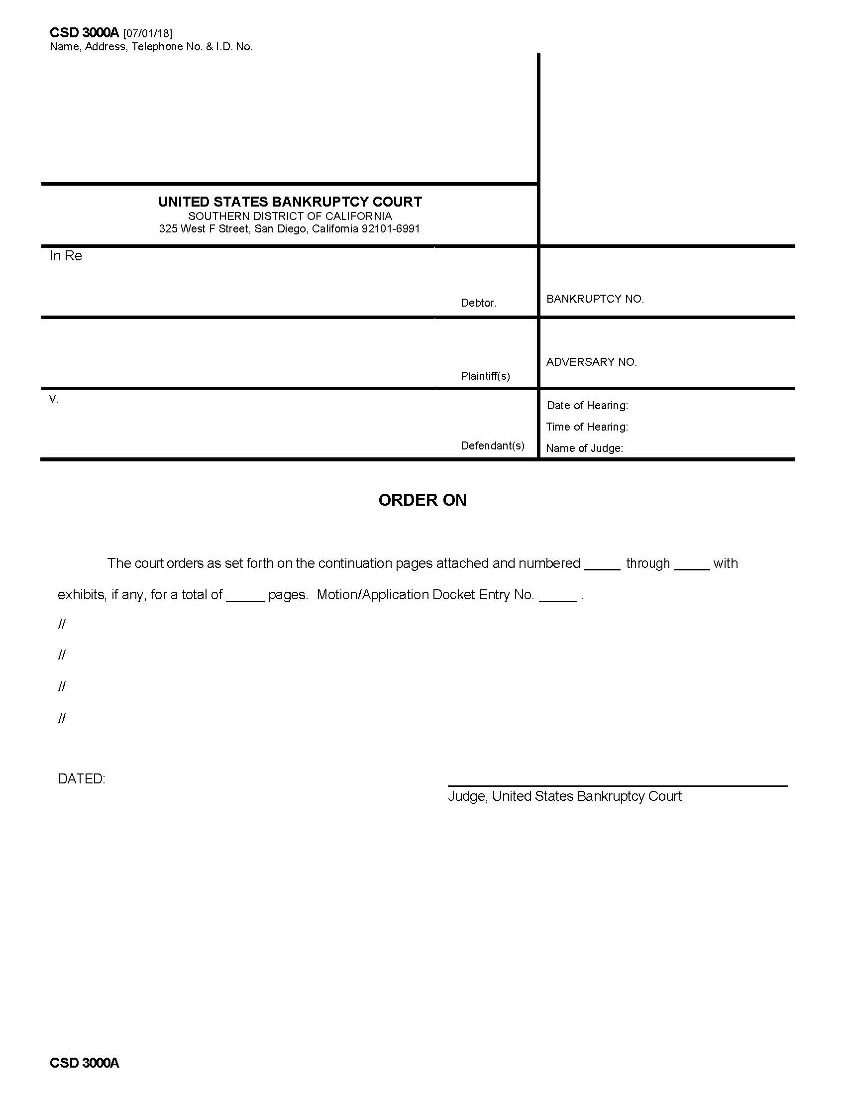 Order On (Template For Adversaries) {CSD 3000A} | Pdf Fpdf Docx | California