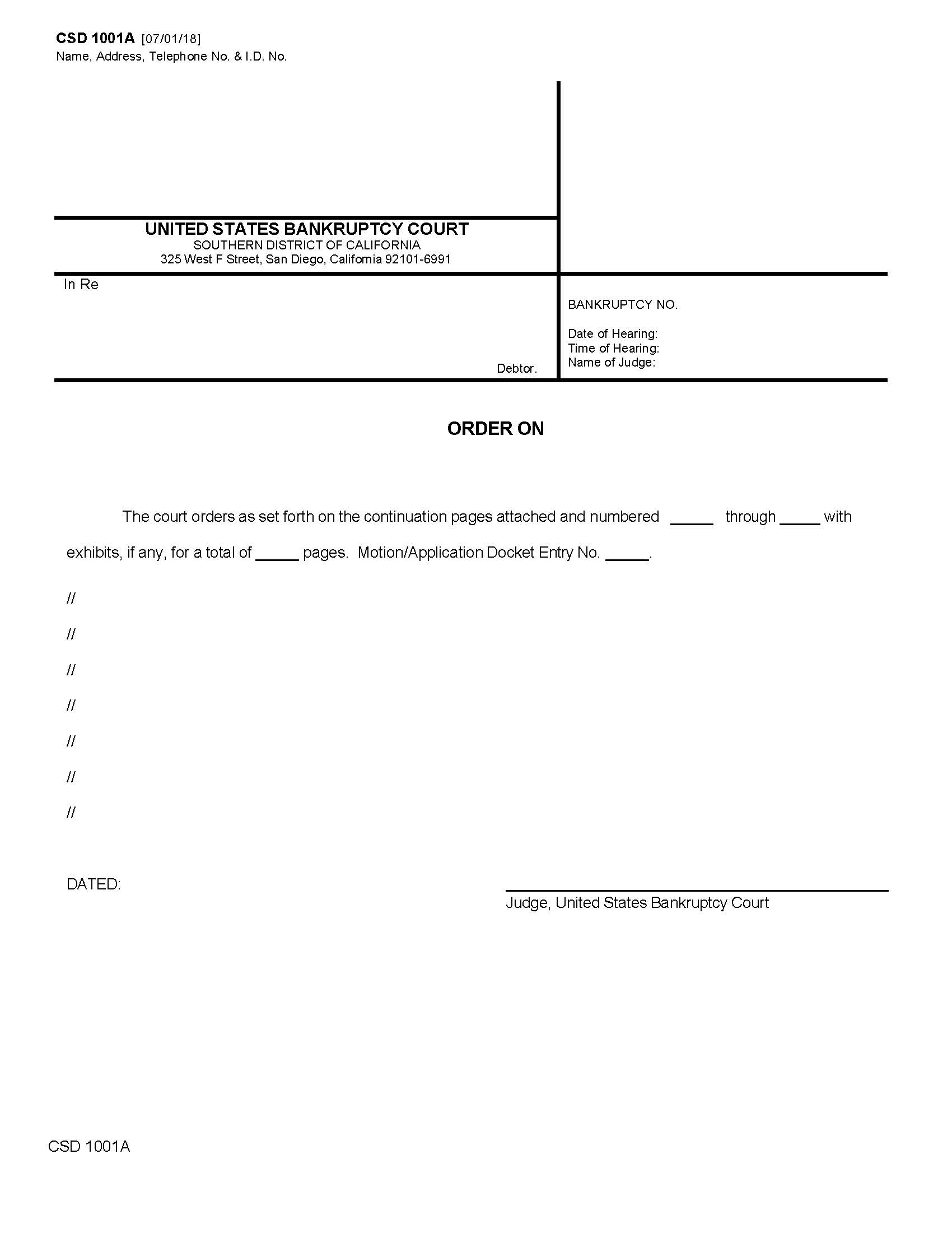 Order On (Template For Cases) {CSD 1001A} | Pdf Fpdf Docx | California
