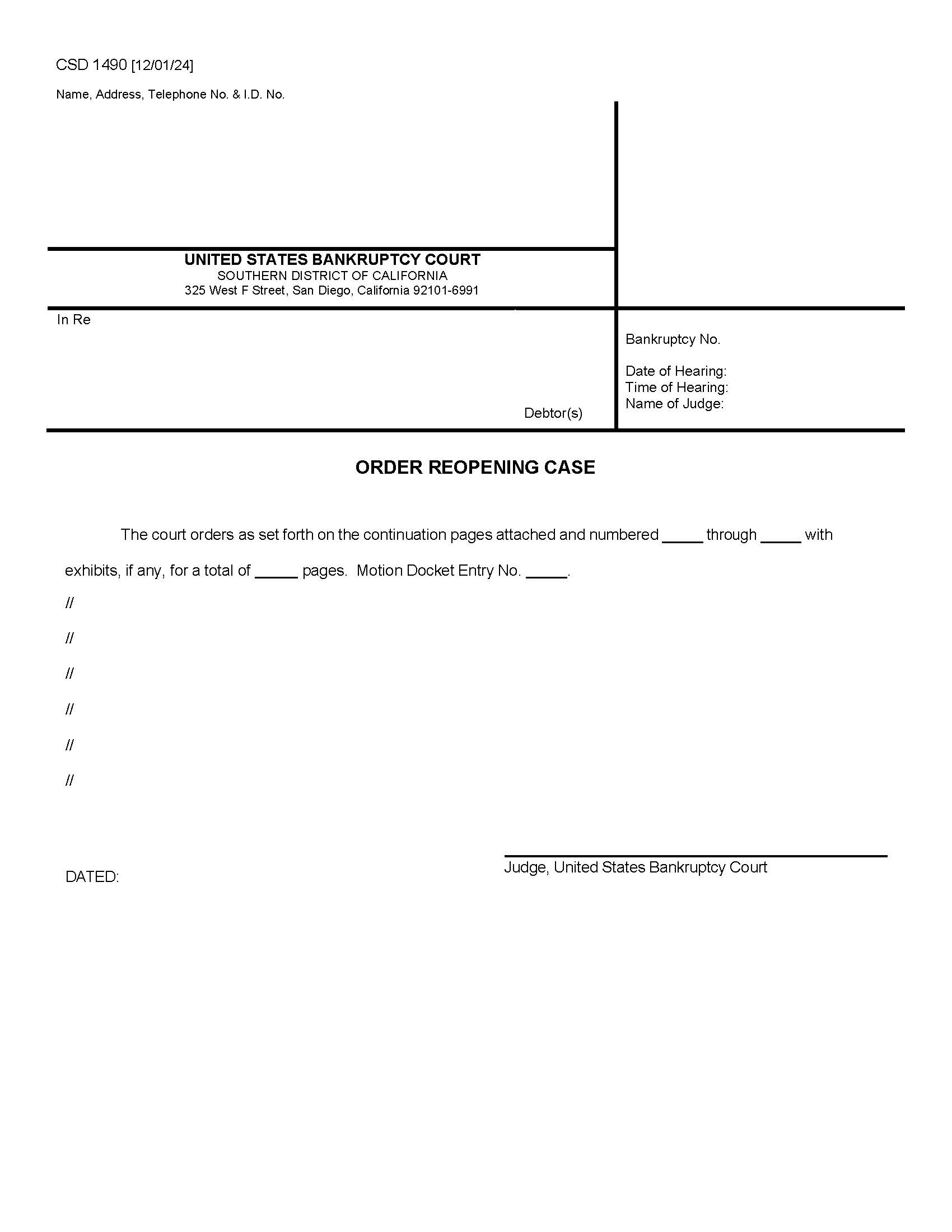 Order Reopening Estate {CSD 1490} | Pdf Fpdf Docx | California