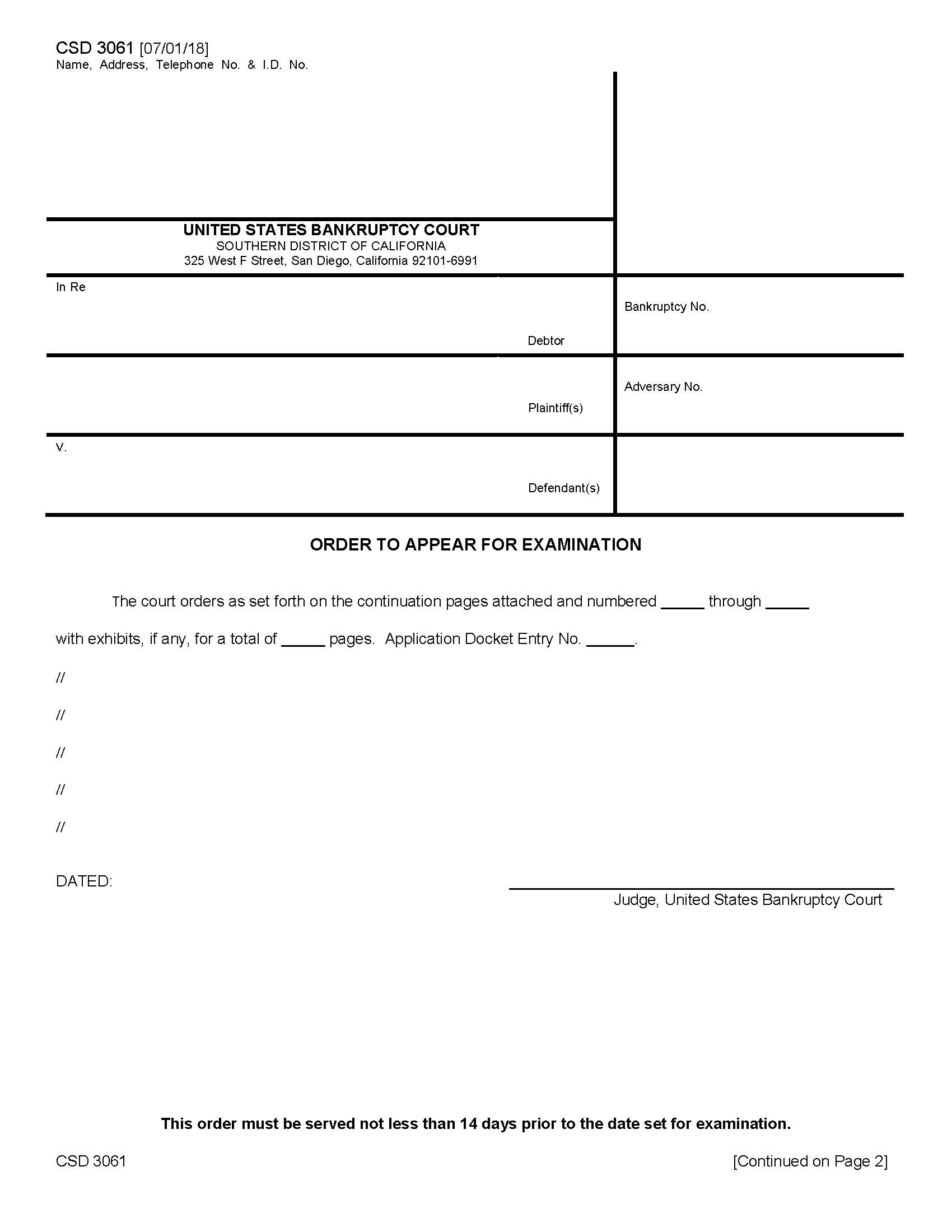 Order To Appear For Examination {CSD 3061} | Pdf Fpdf Docx | California