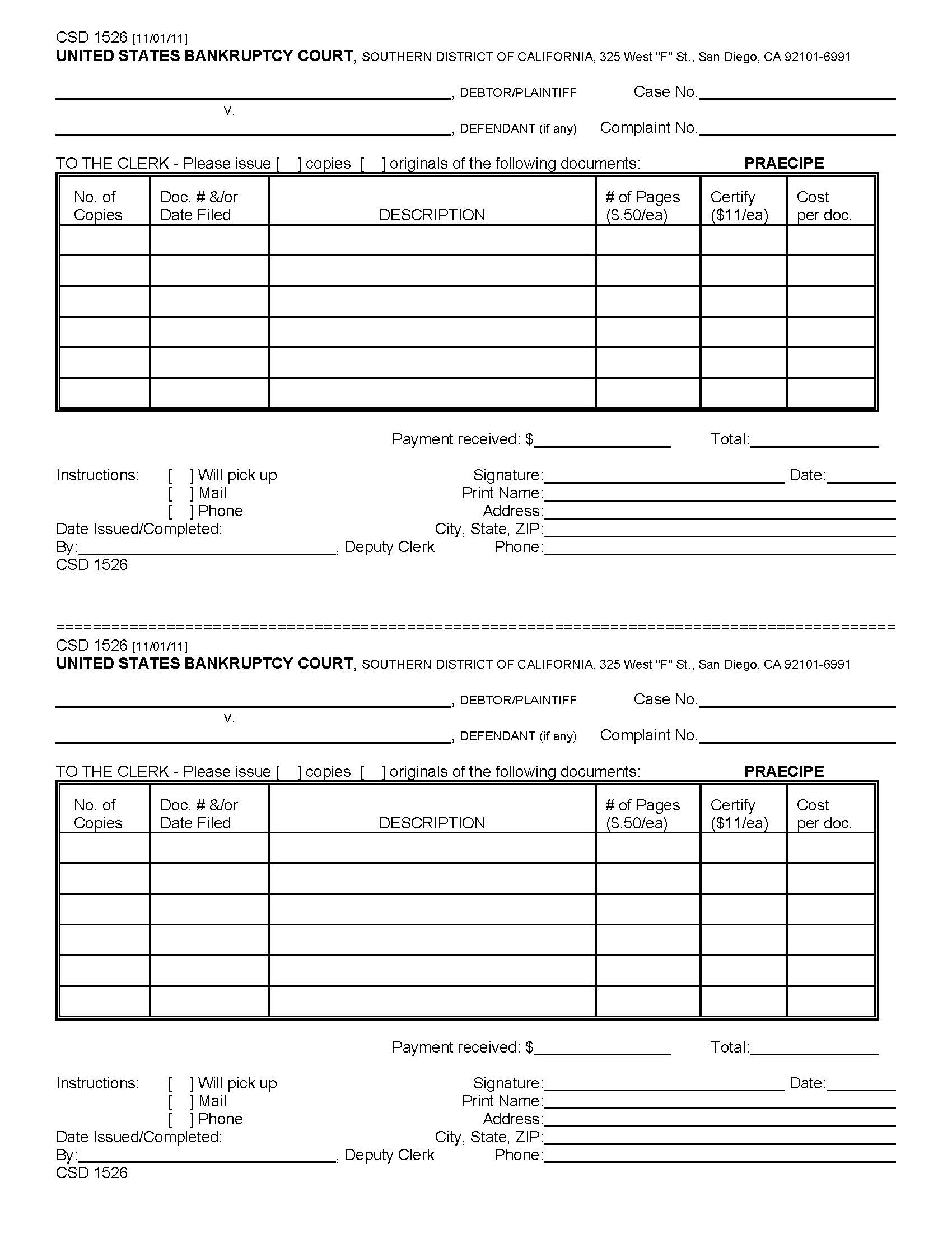 Praecipe {CSD 1526} | Pdf Fpdf Doc Docx | California