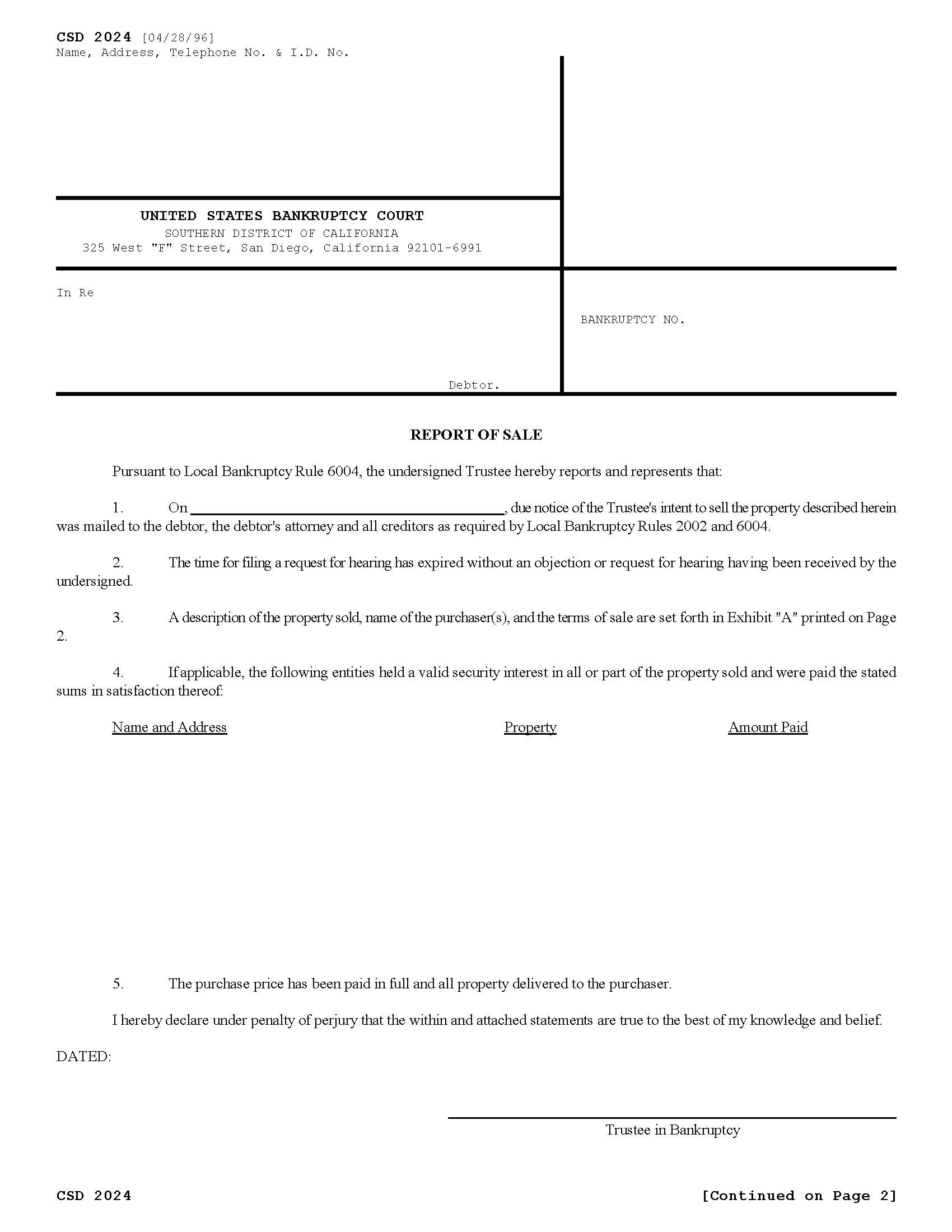 Report Of Sale {CSD 2024} | Pdf Fpdf Doc Docx | California