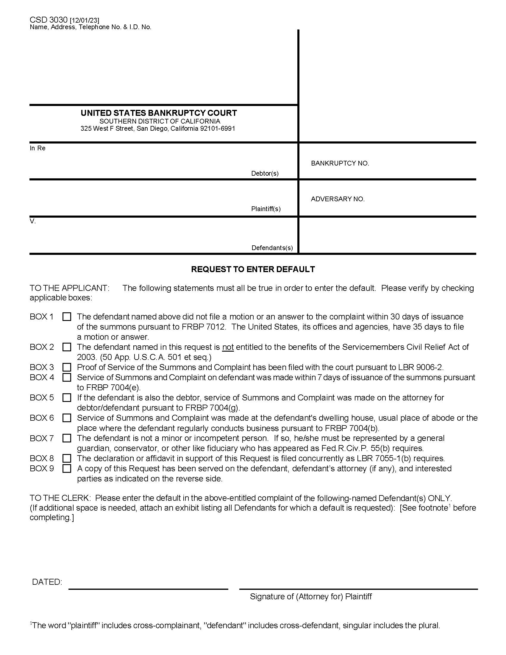 Request To Enter Default {CSD 3030} | Pdf Fpdf Doc Docx | California