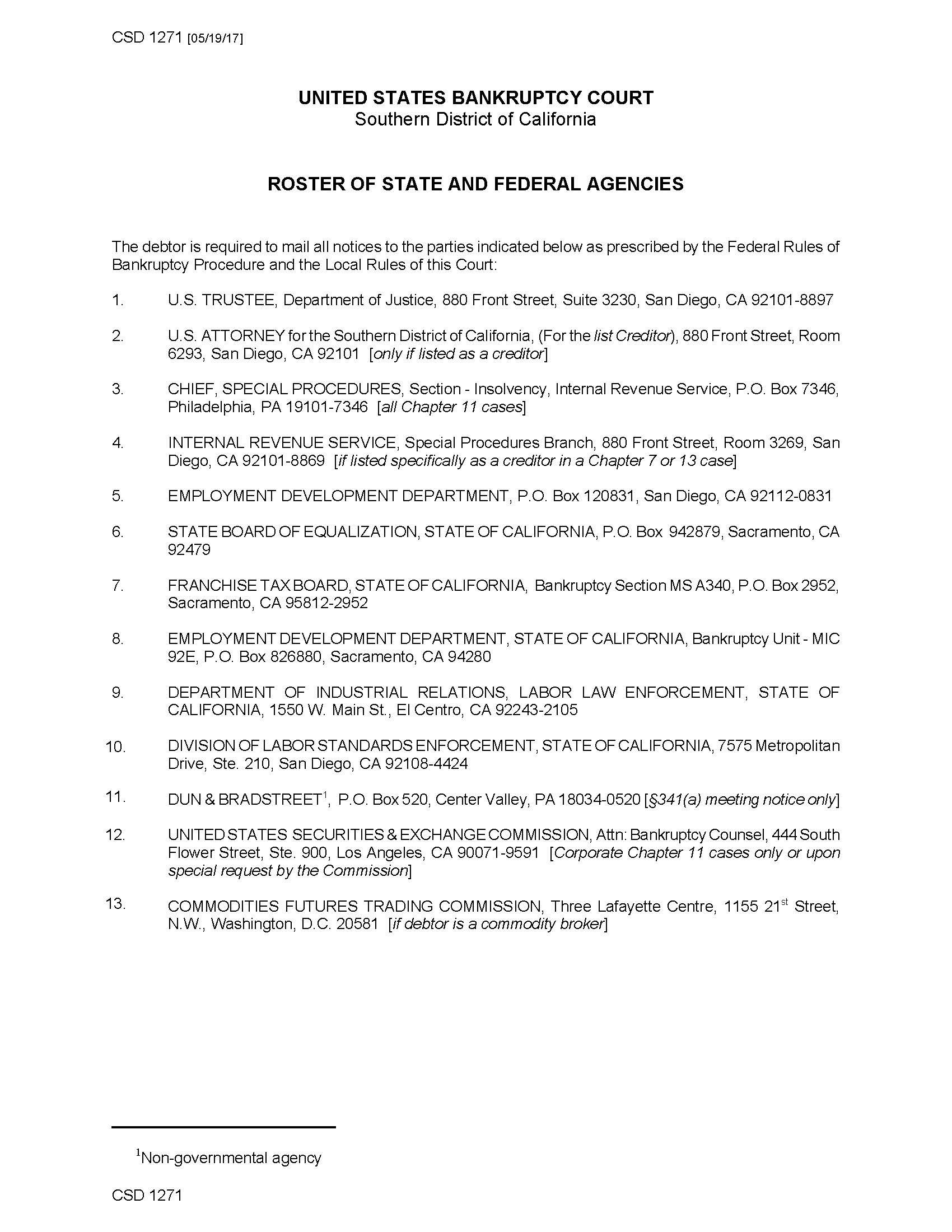 Roster Of State And Federal Agencies {CSD 1271} | Pdf Fpdf Doc Docx | California