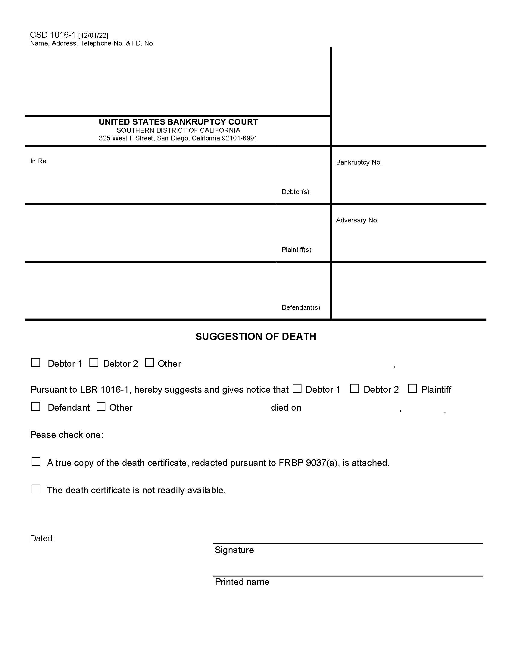 Suggestion Of Death {CSD 1016-1} | Pdf Fpdf Docx | California