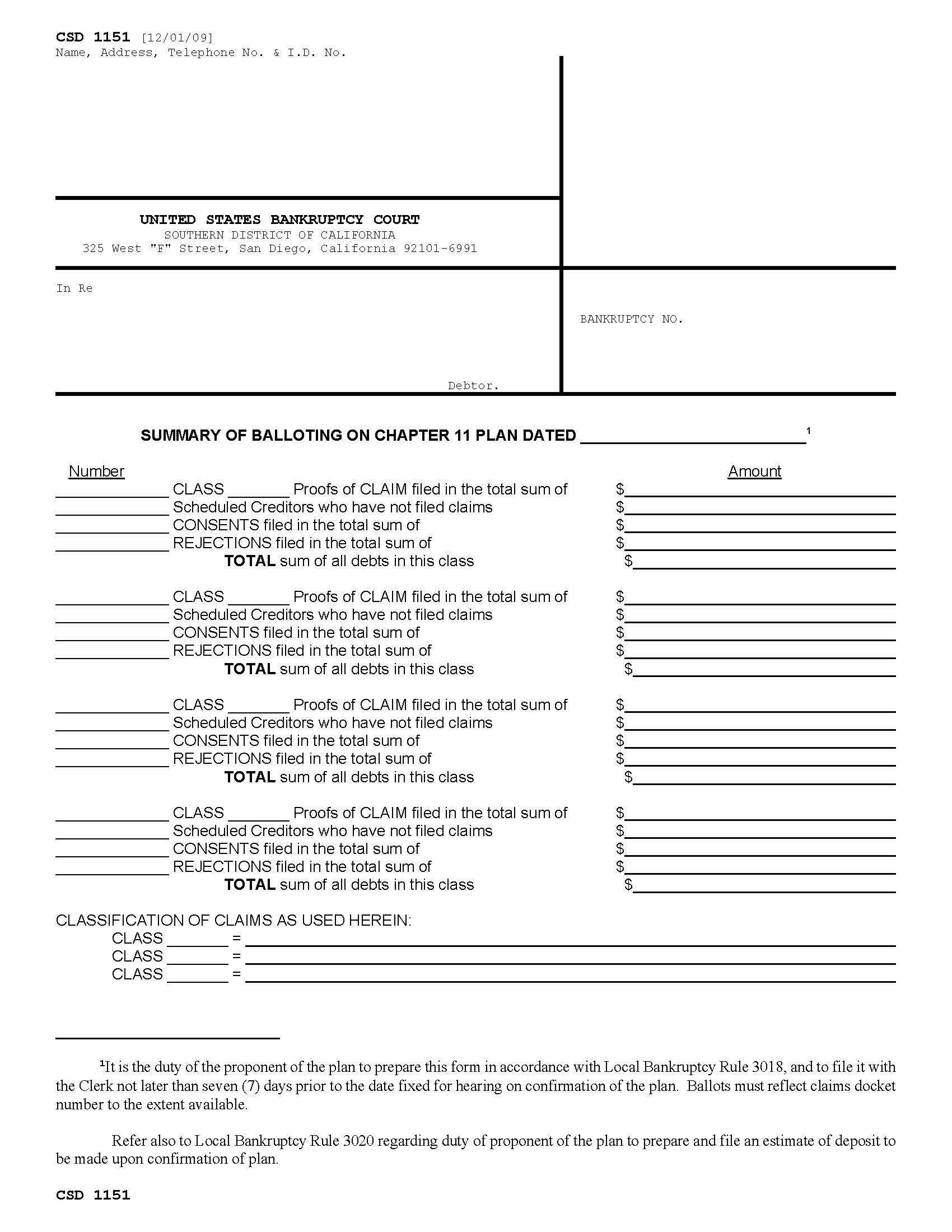 Summary Of Balloting On Chapter 11 Plan {CSD 1151} | Pdf Fpdf Doc Docx | California