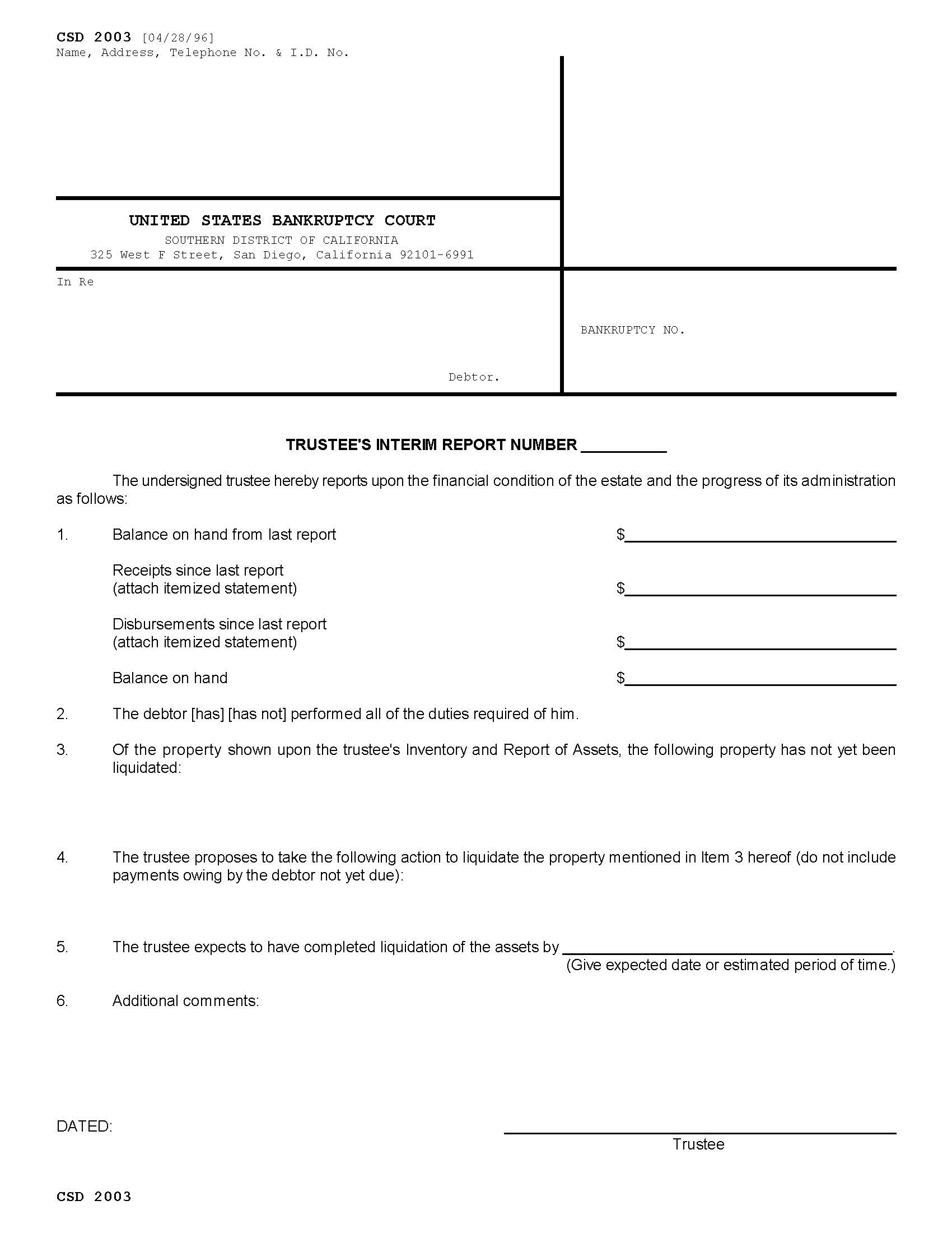 Trustees Interim Report Number {CSD 2003} | Pdf Fpdf Doc Docx | California