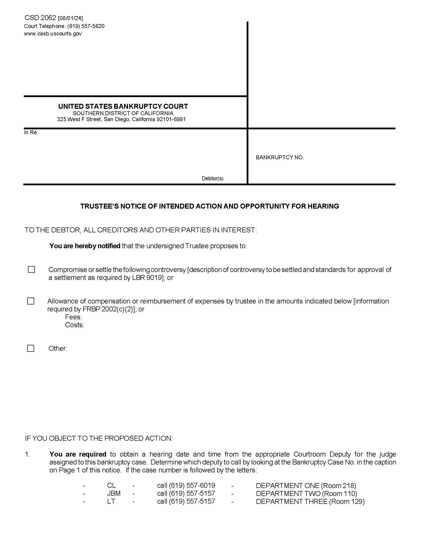 Trustees Notice Of Intended Action And Opportunity For Hearing {CSD 2062} | Pdf Fpdf Doc Docx | California