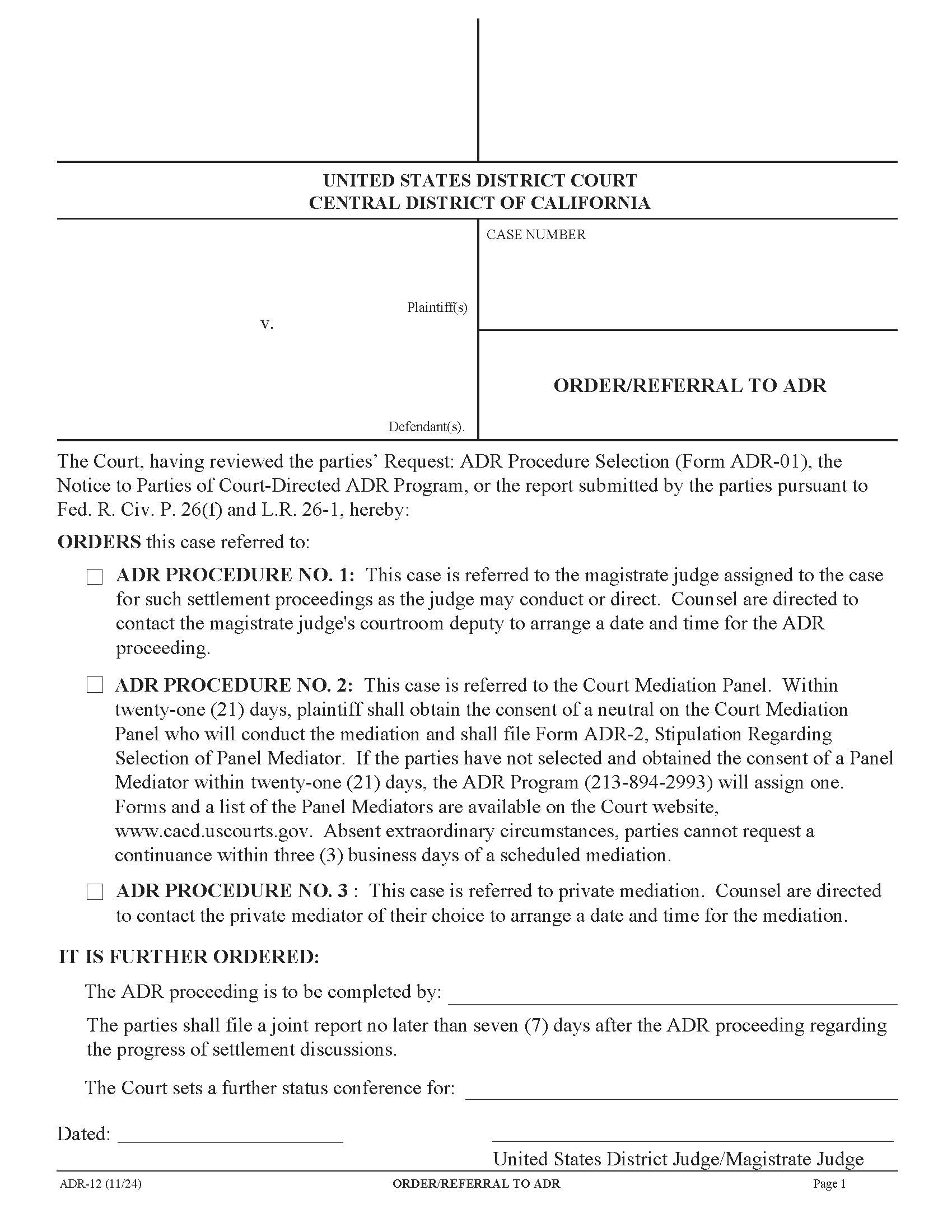 Order-Referral To ADR {ADR-12} | Pdf Fpdf Docx | California