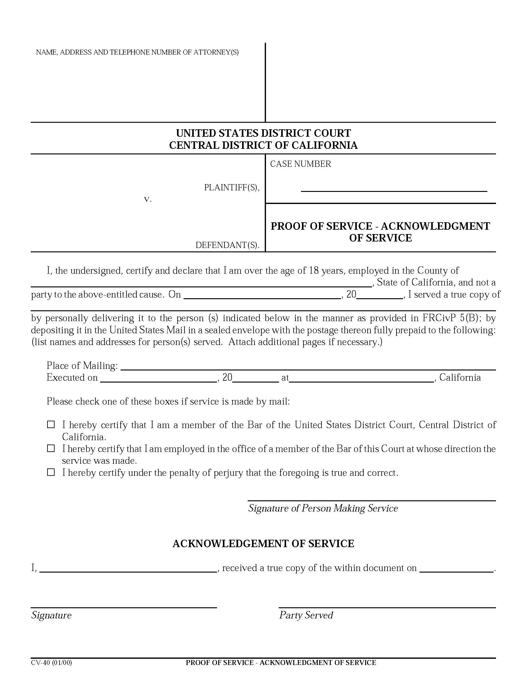 Proof Of Service {CV-40} | Pdf Fpdf Doc Docx | California