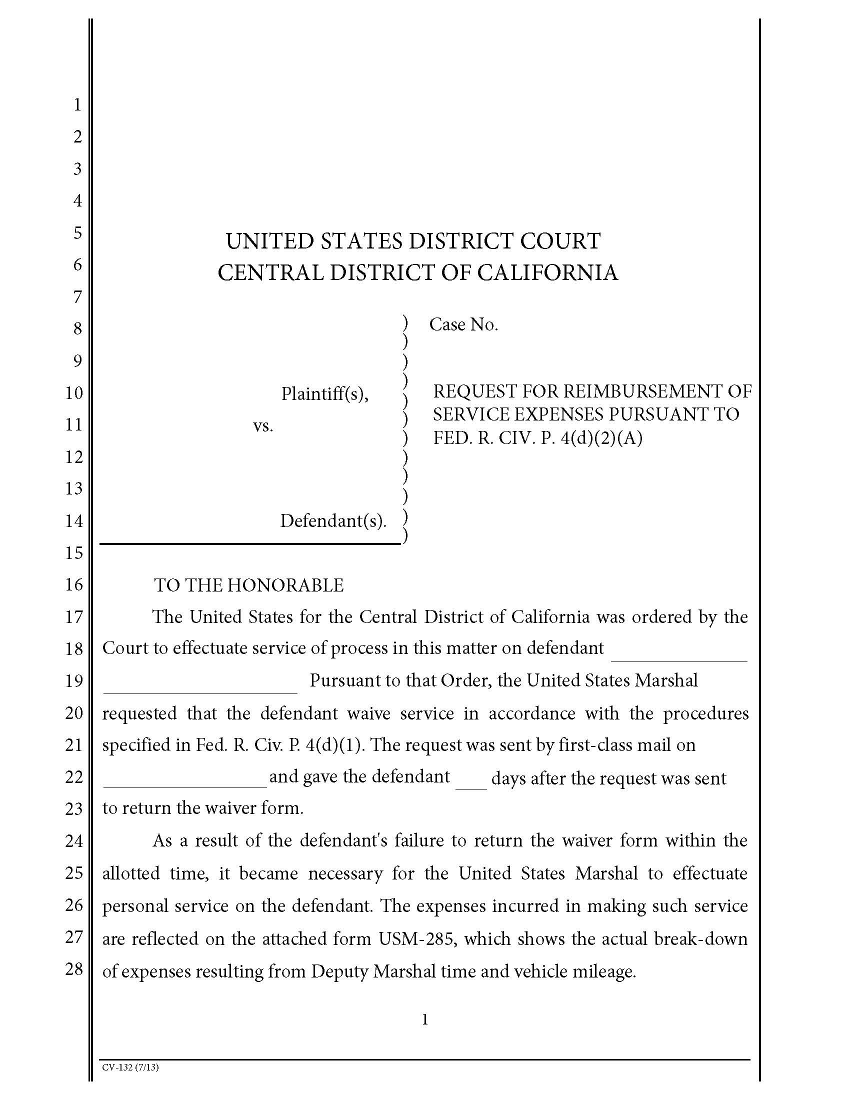 Request For Reimbursement Of Service Expenses {CV-132} | Pdf Fpdf Doc Docx | California