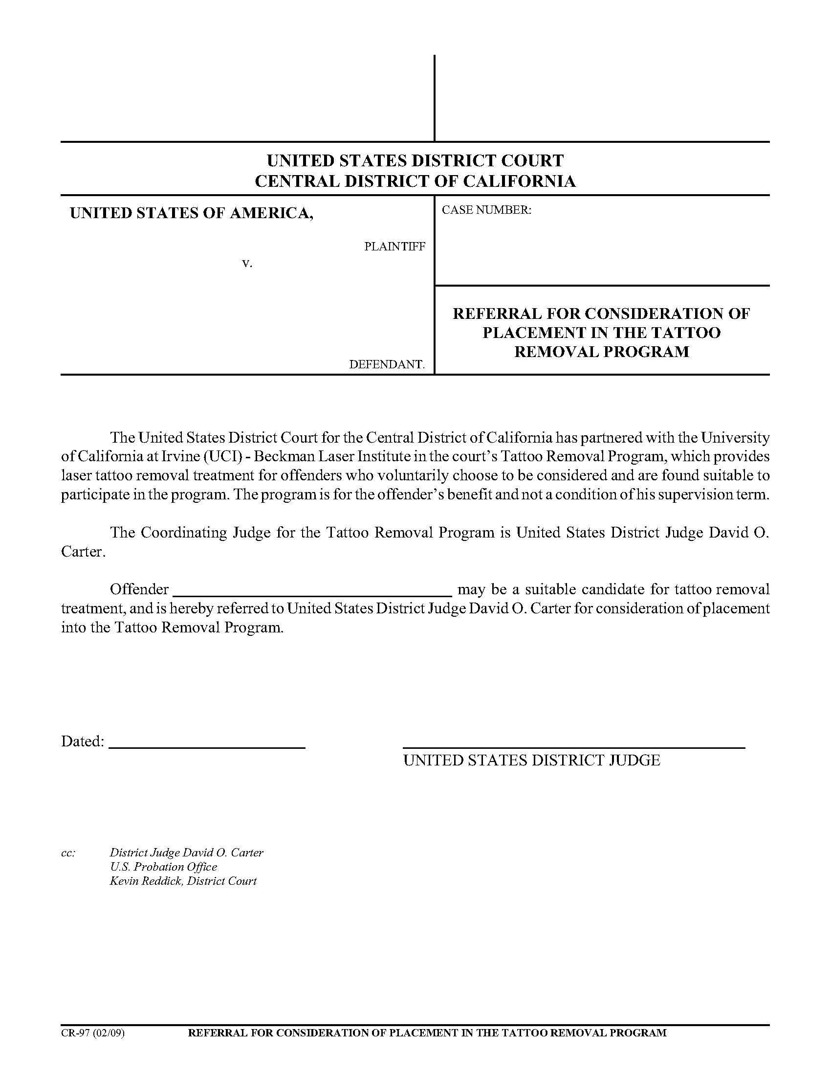Referral For Consideration Of Placement In The Tattoo Removal Program {CR-97} | Pdf Fpdf Doc Docx | California