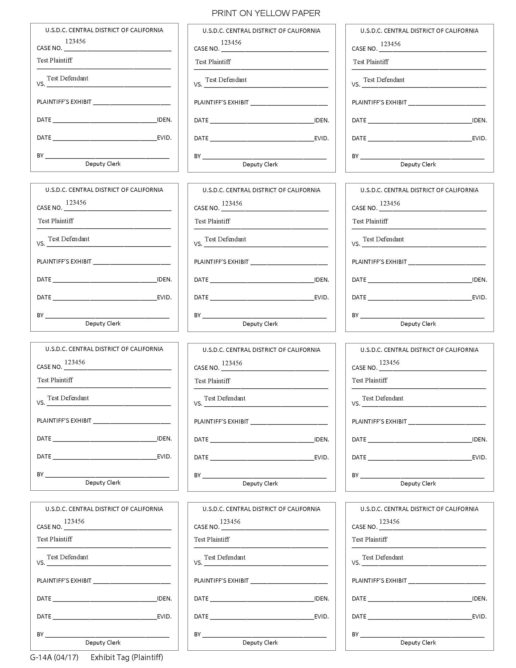 Exhibit Tag (Plaintiff) {G-14A} | Pdf Fpdf Doc Docx | California