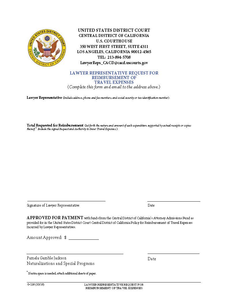Lawyer Representative Request For Reimbursement Of Travel Expenses {G-128} | Pdf Fpdf Docx | California