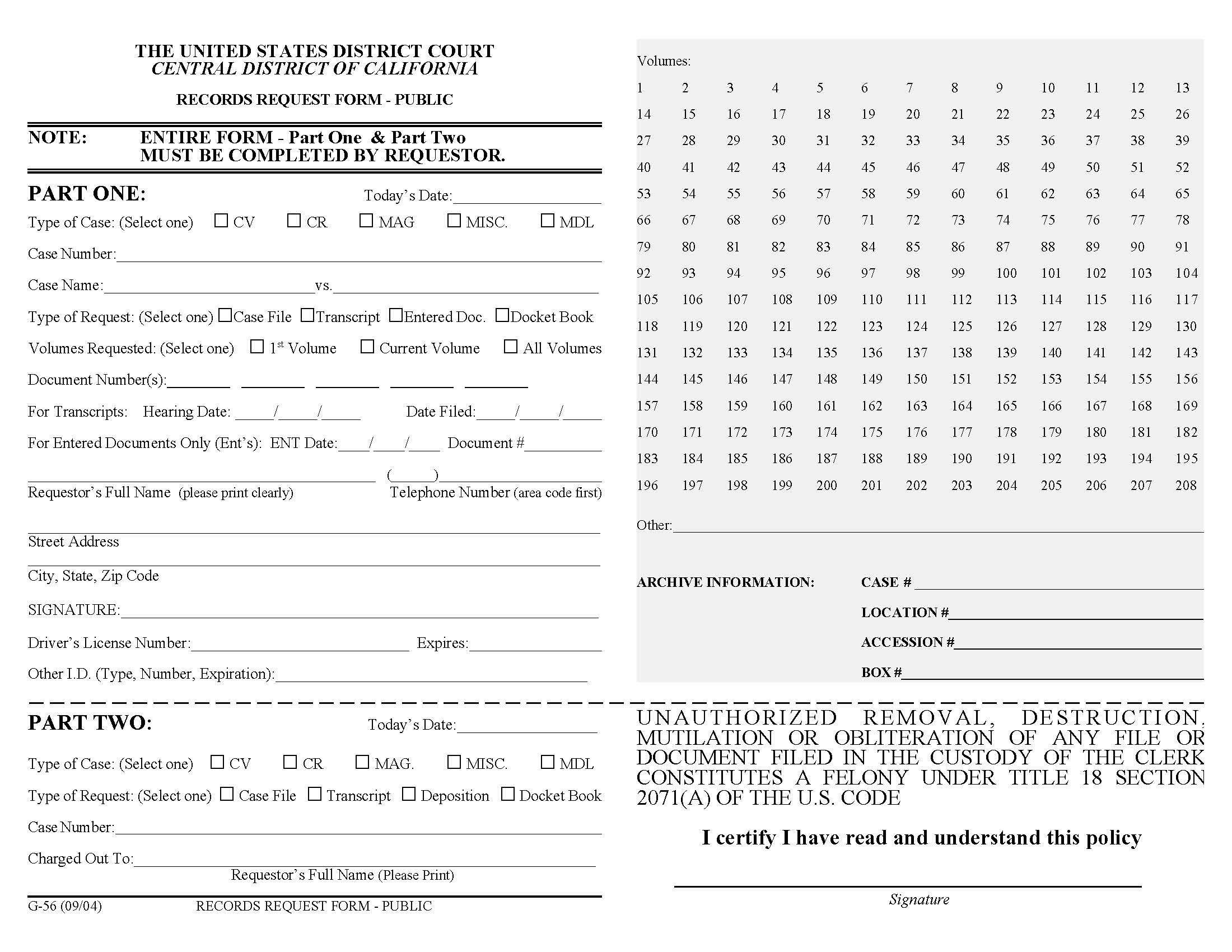 Records Request Form-Public {G-56} | Pdf Fpdf Doc Docx | California
