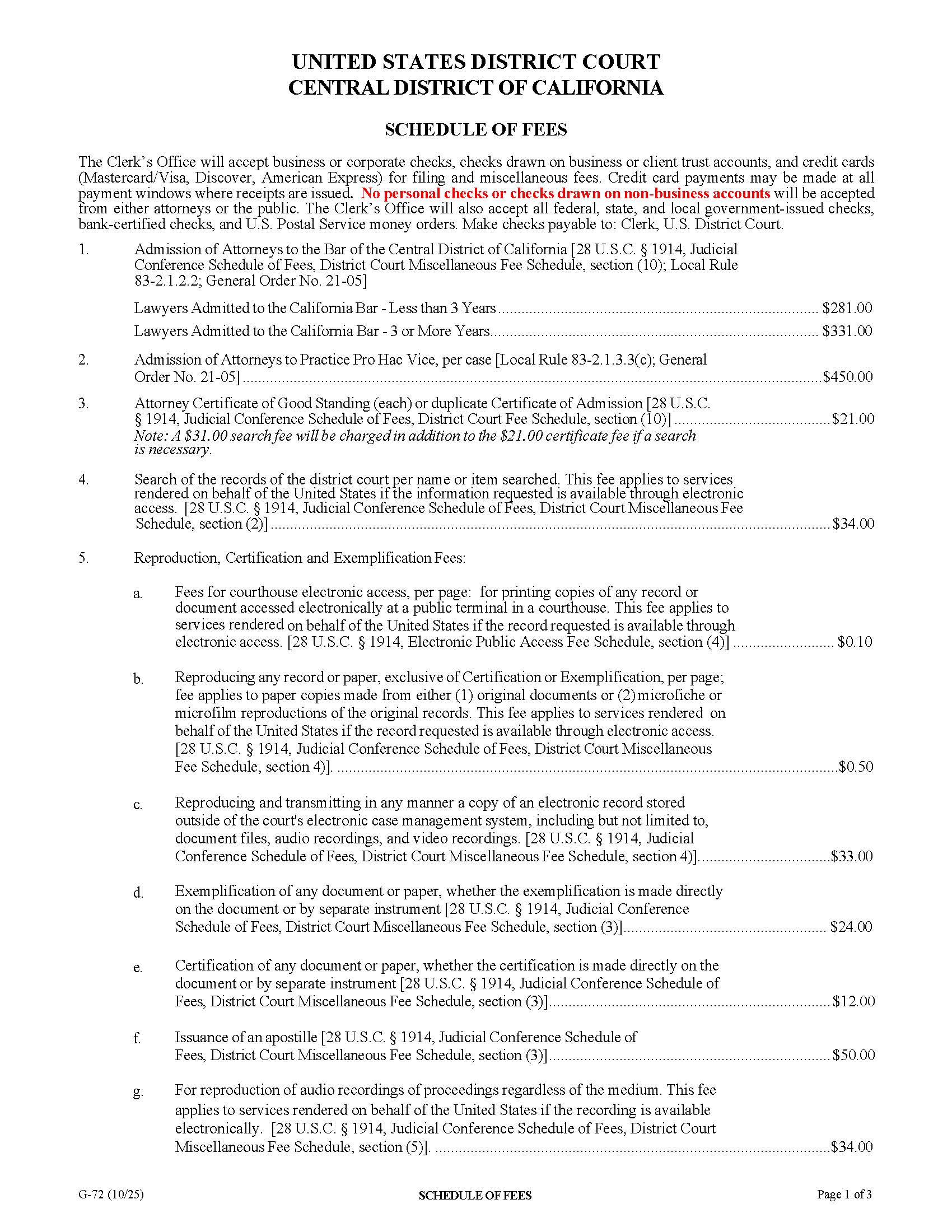Schedule Of Fees {G-72} | Pdf Fpdf Docx | California