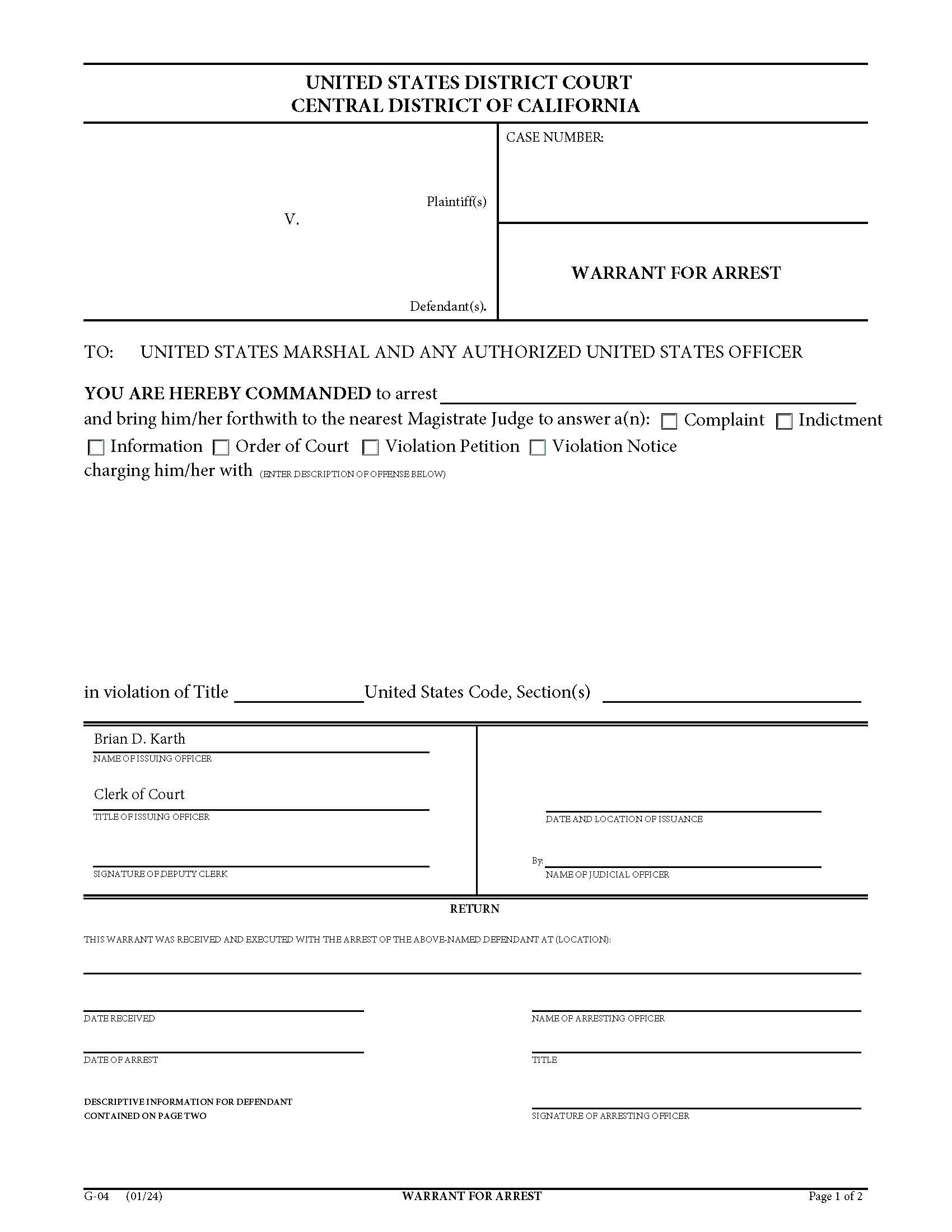 Warrant For Arrest {G-04} | Pdf Fpdf Doc Docx | California
