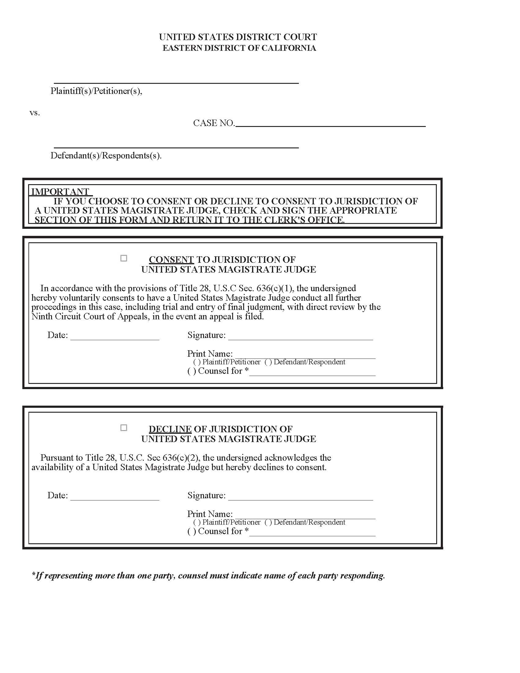 Consent To Proceed Before A Magistrate Judge (Civil) | Pdf Fpdf Doc Docx | California