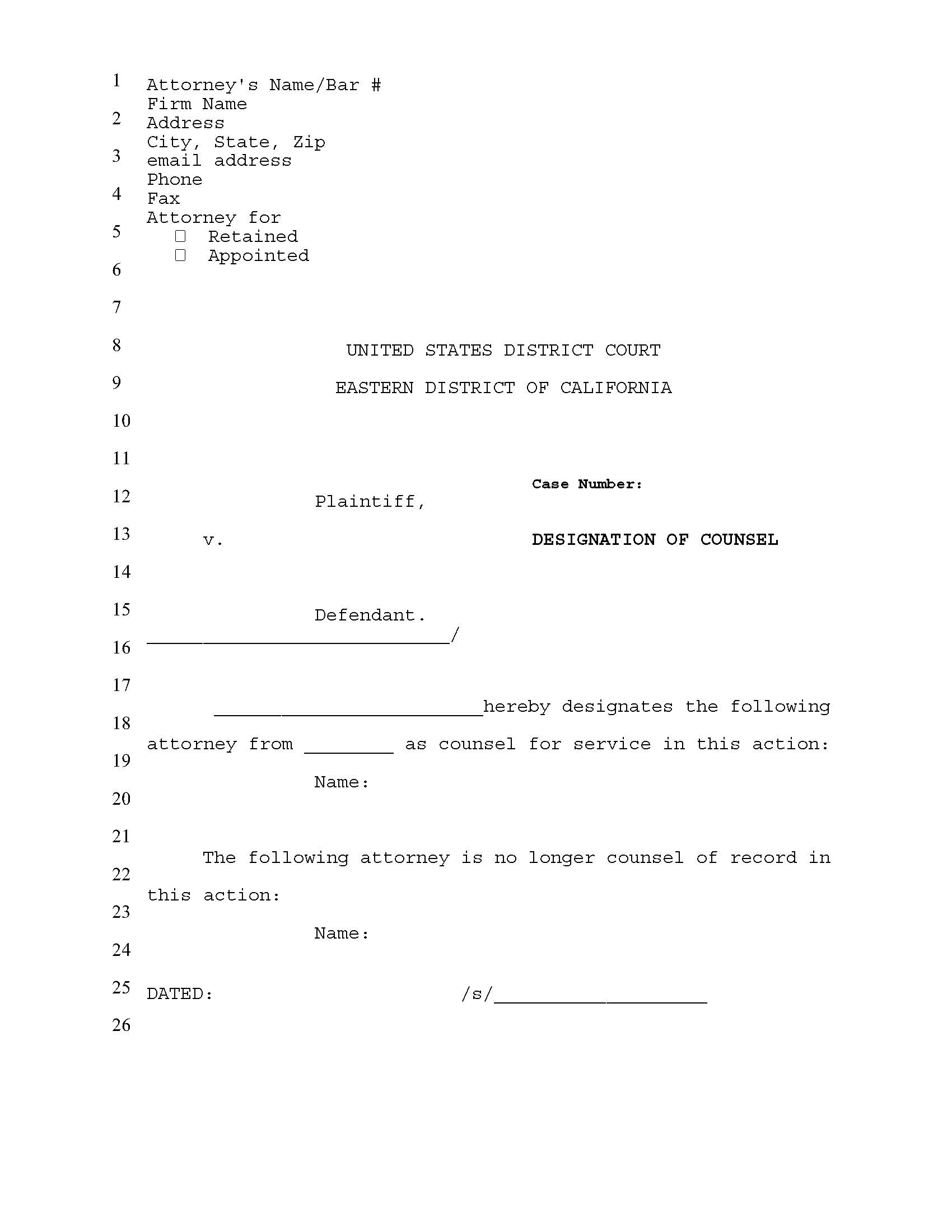 Designation Of Counsel | Pdf Fpdf Doc Docx | California