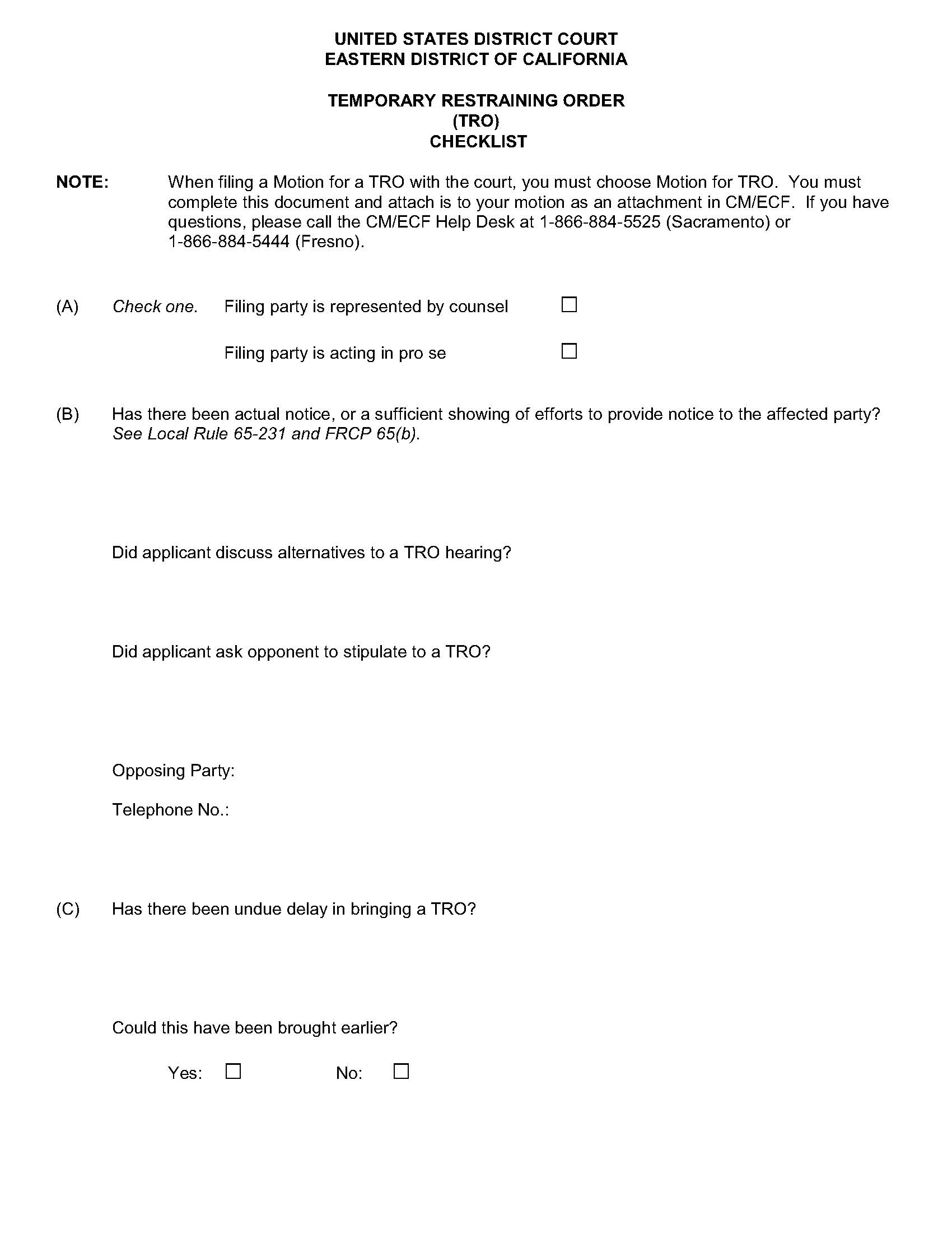 Temporary Restraining Order Checklist (Required) | Pdf Fpdf Docx | California