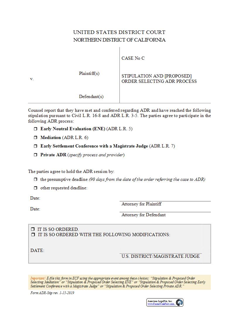 Stipulation And (Proposed) Order Selecting ADR Process {ADR-Stip} | Pdf Fpdf Docx | California