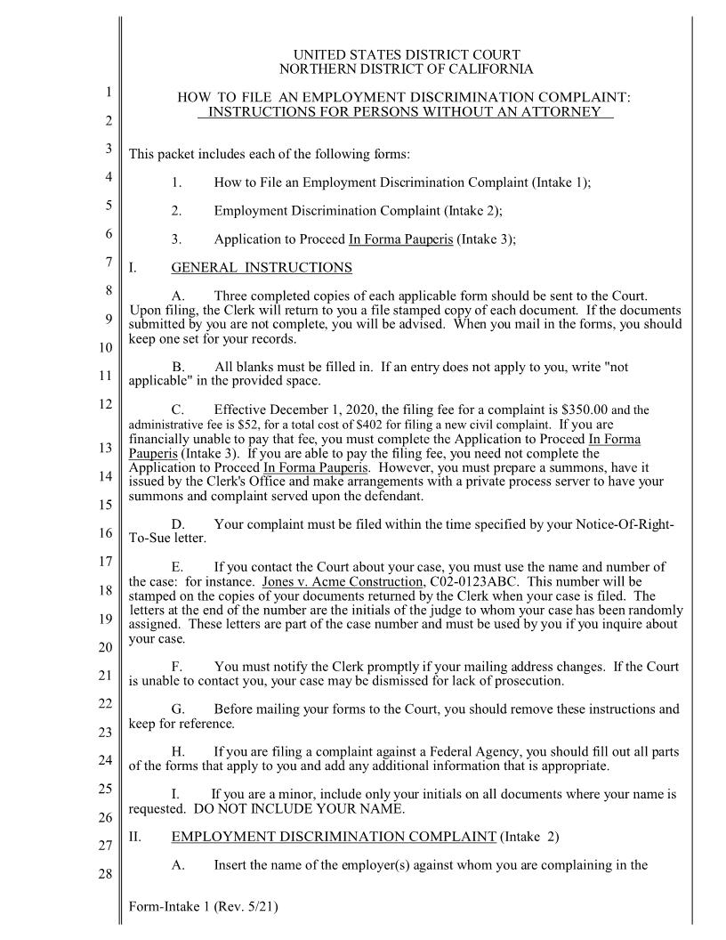 Employment Discrimination Complaint | Pdf Fpdf Doc Docx | California