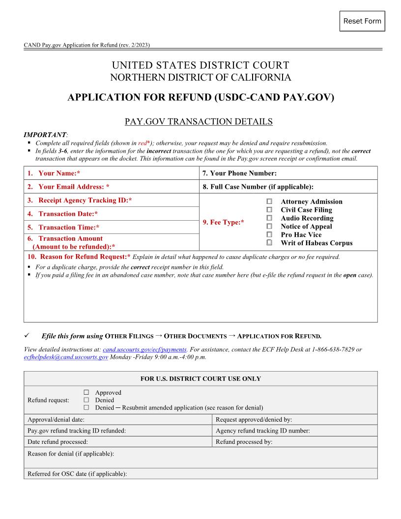 Pay.Gov Application For Refund | Pdf Fpdf Doc Docx | California