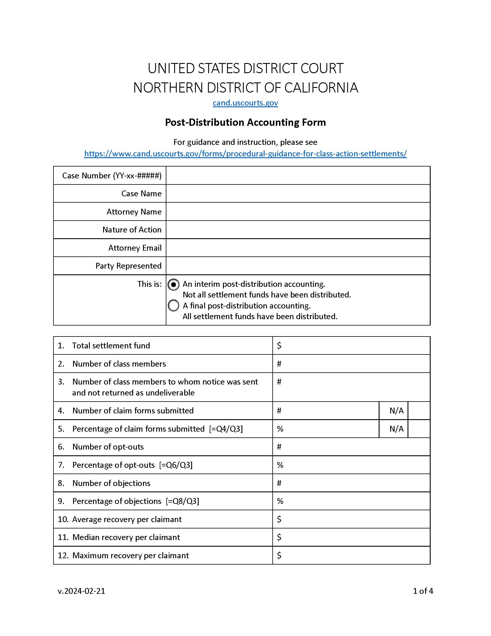 Post-Distribution Accounting Form | Pdf Fpdf Docx | California