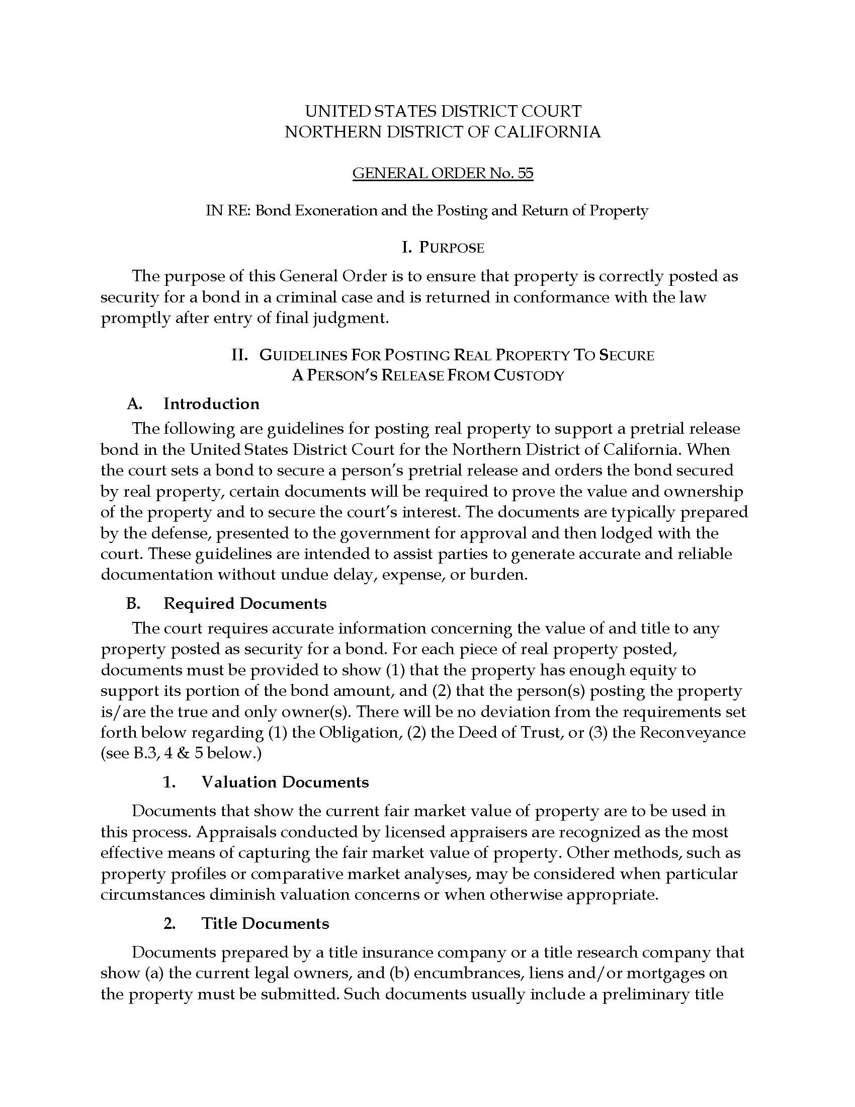 General Order 55 Bond Exoneration And Posting And Return Of Property {GO 55} | Pdf Fpdf Doc Docx | California