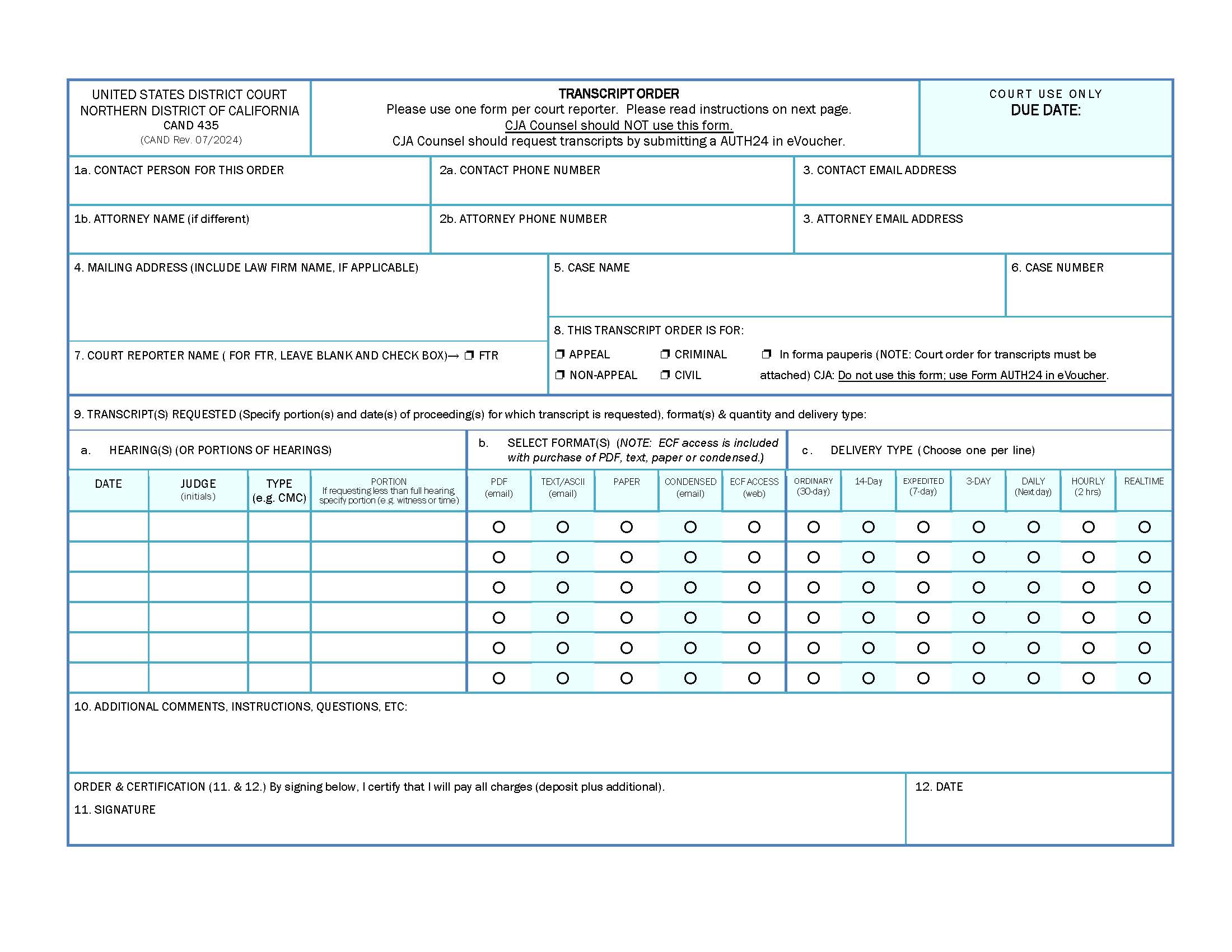 Transcript Order {CAND 435} | Pdf Fpdf Docx | California