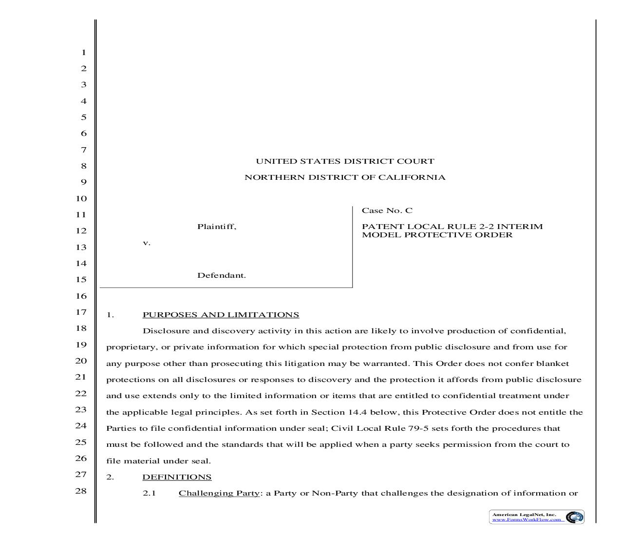 Patent Local Rule 2-2 Interim Model Protective Order | Pdf Fpdf Doc Docx | California