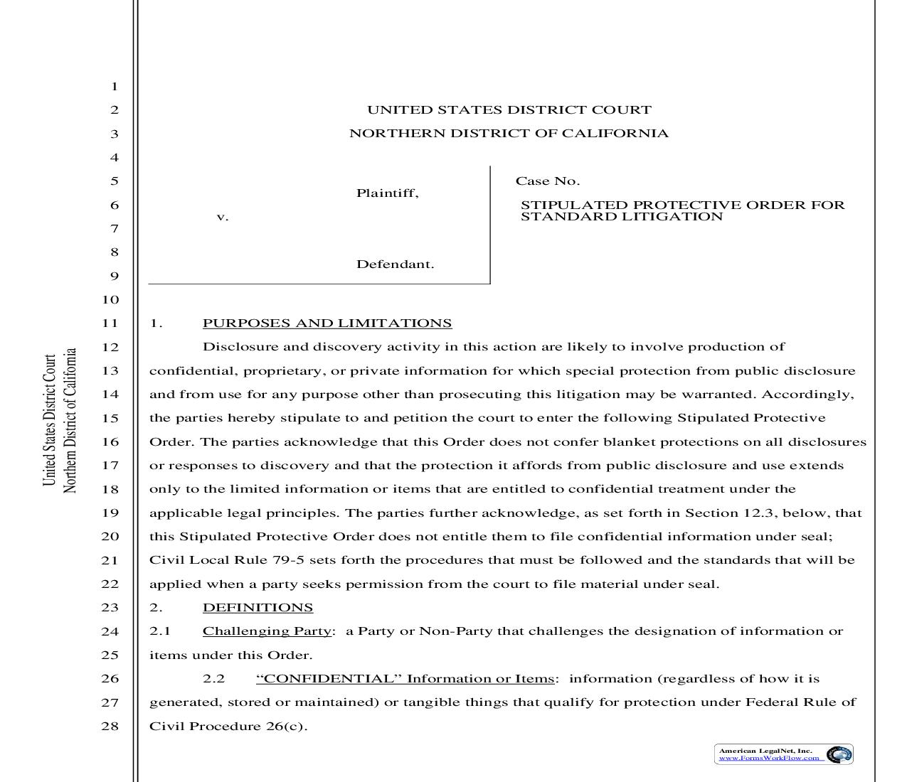 Stipulated Protective Order For Standard Litigation | Pdf Fpdf Doc Docx | California