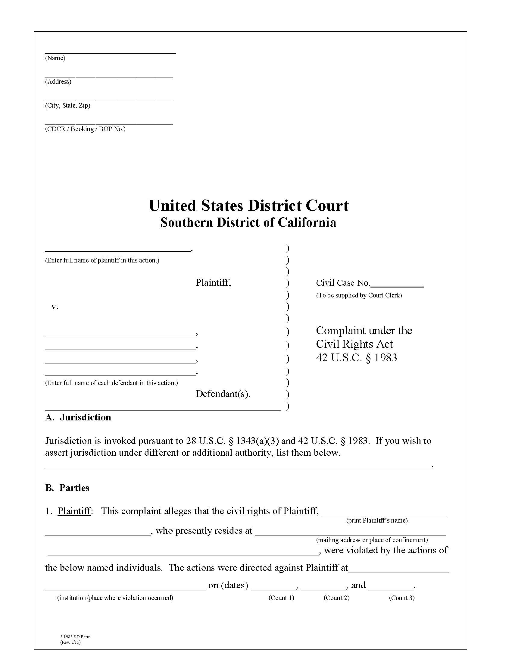 Complaint Under The Civil Rights Act | Pdf Fpdf Docx | California