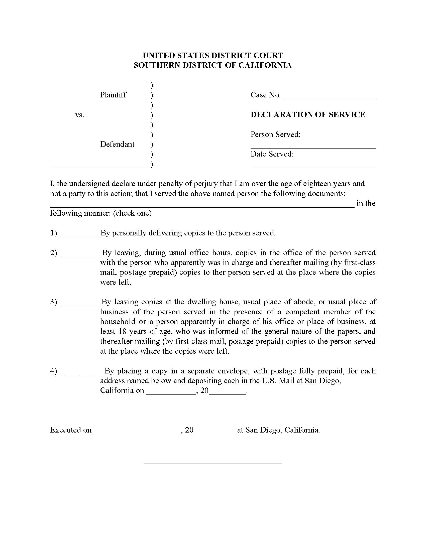 Declaration Of Service | Pdf Fpdf Doc Docx | California