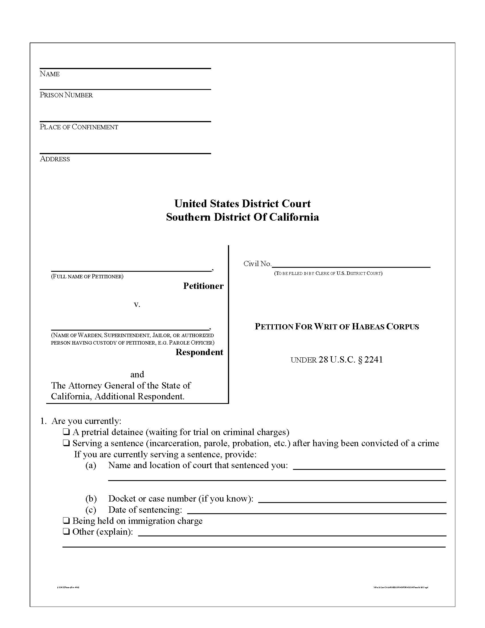 Petition For Writ Of Habeas Corpus | Pdf Fpdf Doc Docx | California