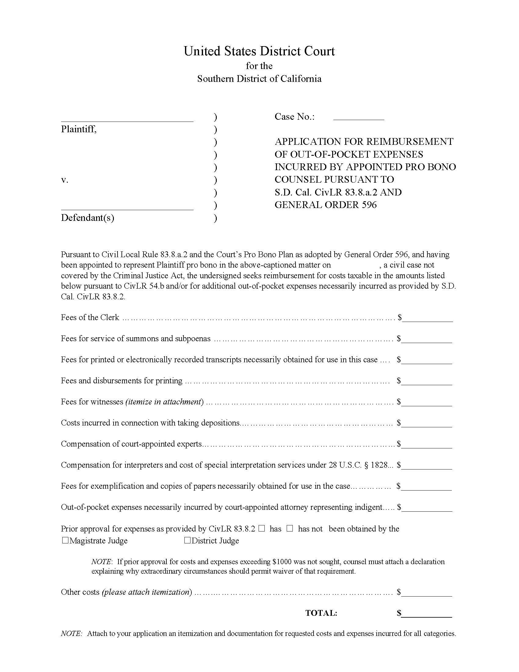 Pro Bono Fund Form For Cost Reimbursement (Application For Reimbursement Of Out-Of-Pocket) | Pdf Fpdf Docx | California