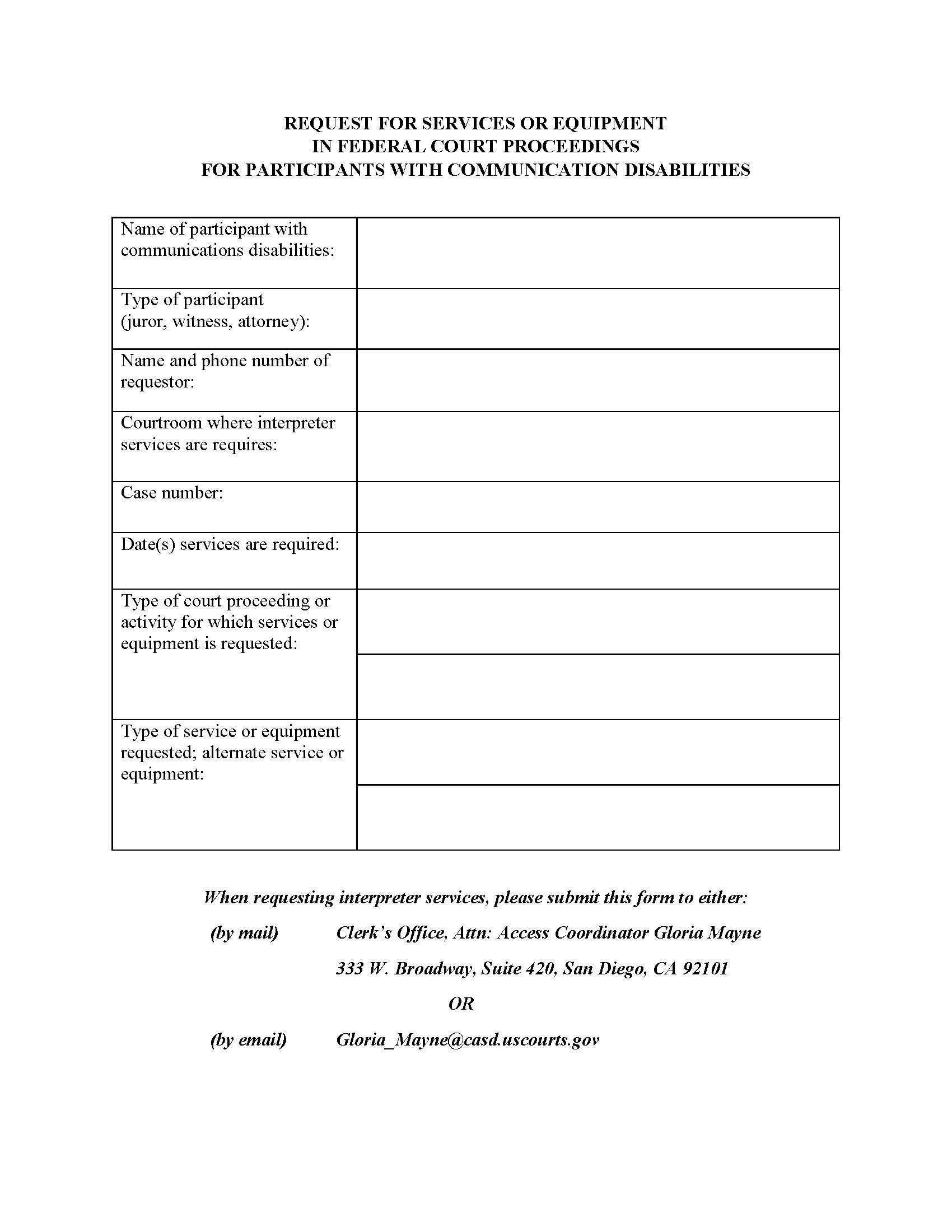 Request For Services Or Equipment-For Participants With Communication Disabilities | Pdf Fpdf Docx | California