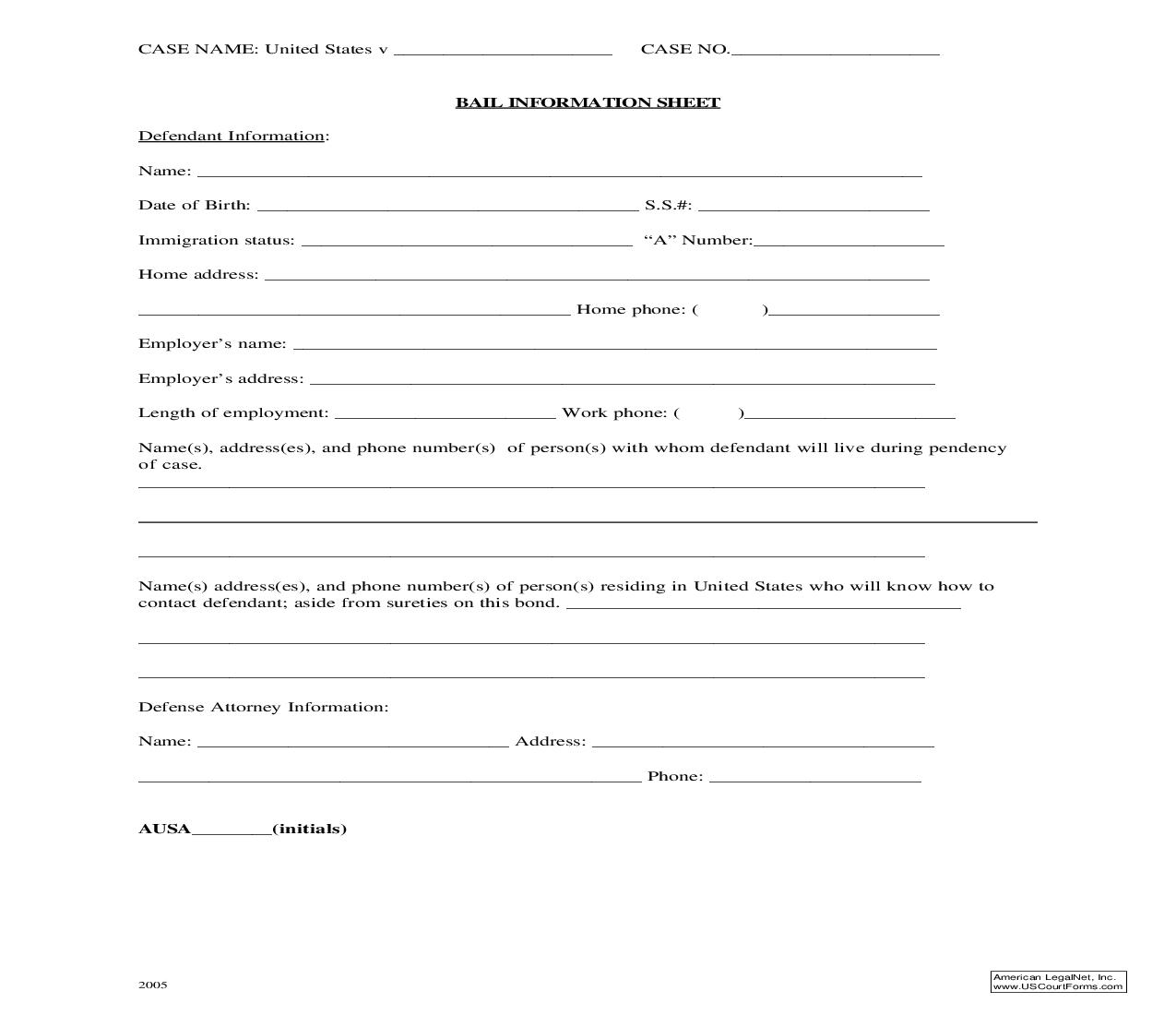 Bail Information Sheet (Defendant Bond) | Pdf Fpdf Doc Docx | California