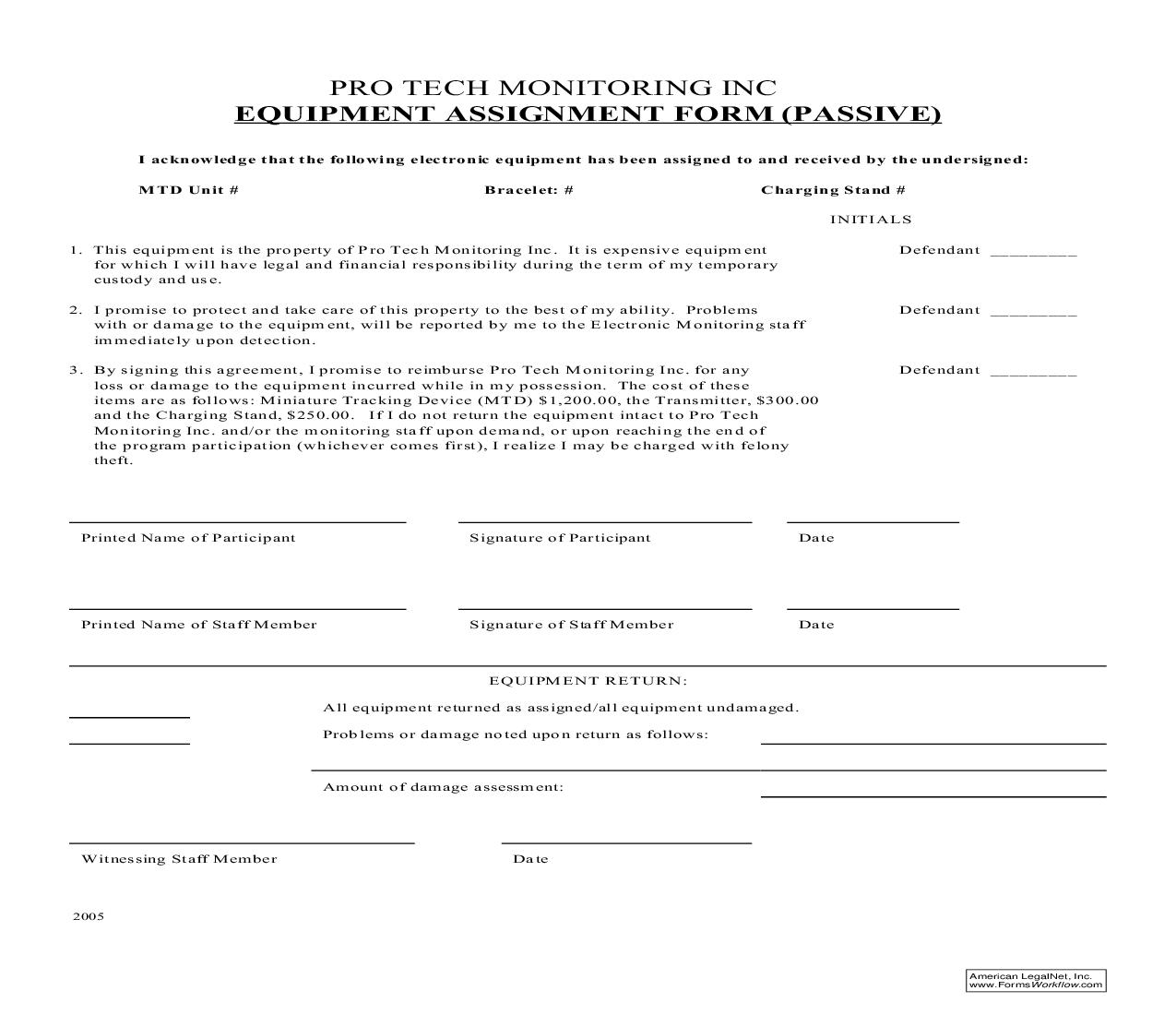 Equipment Assignment Form (Passive) | Pdf Fpdf Doc Docx | California