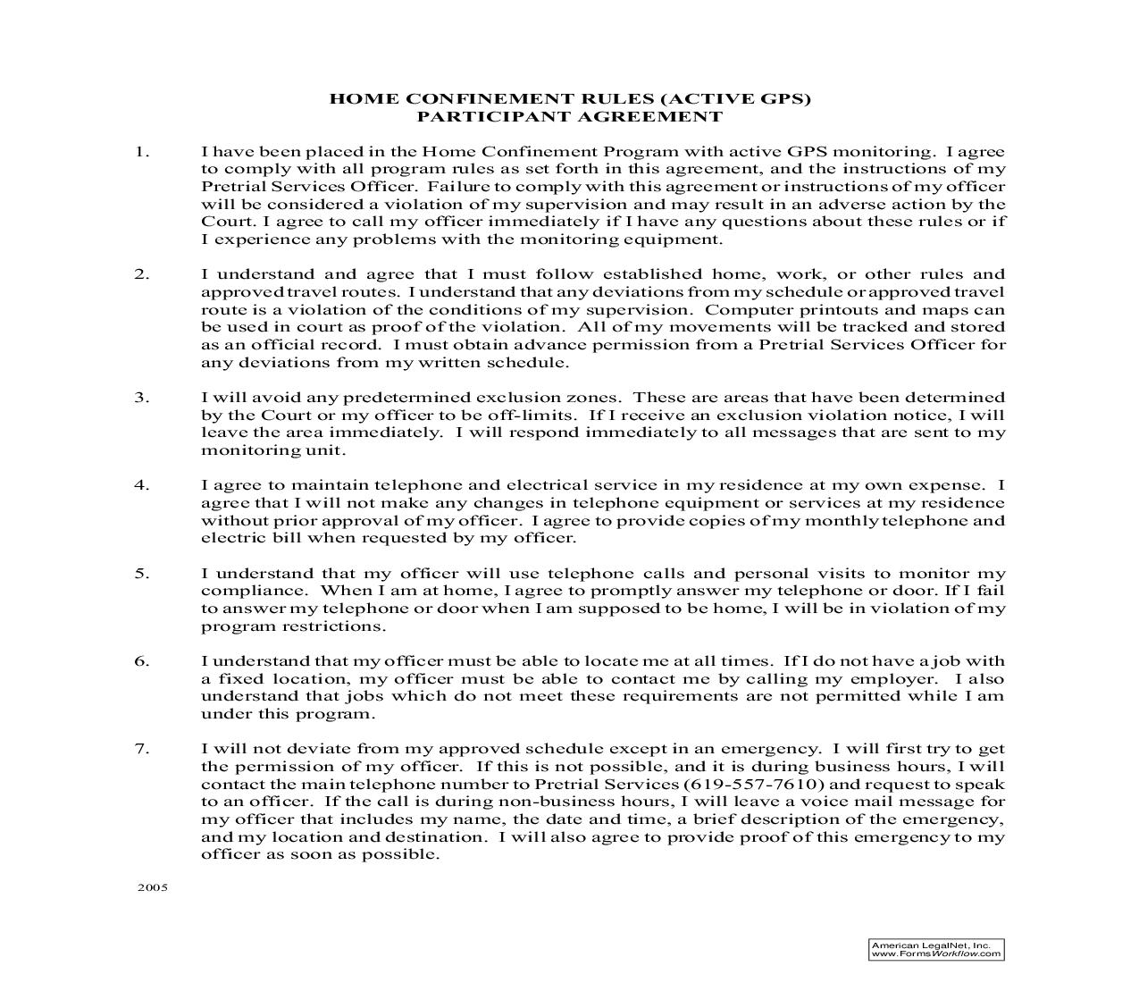 Home Confinement Rules (Active GPS) Participant Agreement | Pdf Fpdf Doc Docx | California