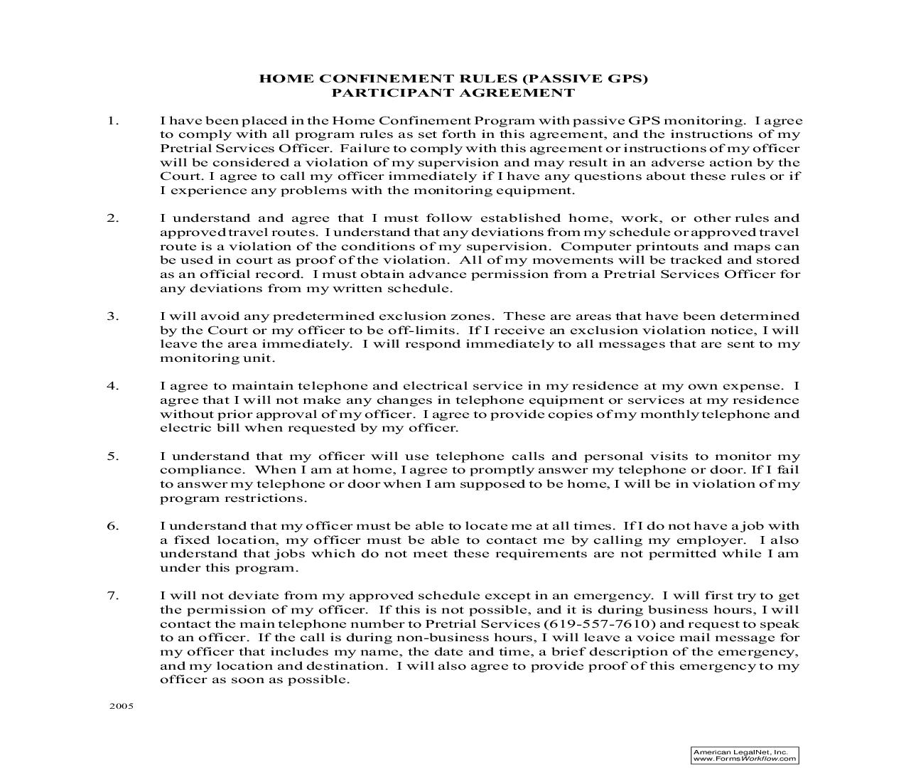 Home Confinement Rules (Passive GPS) Participant Agreement | Pdf Fpdf Doc Docx | California