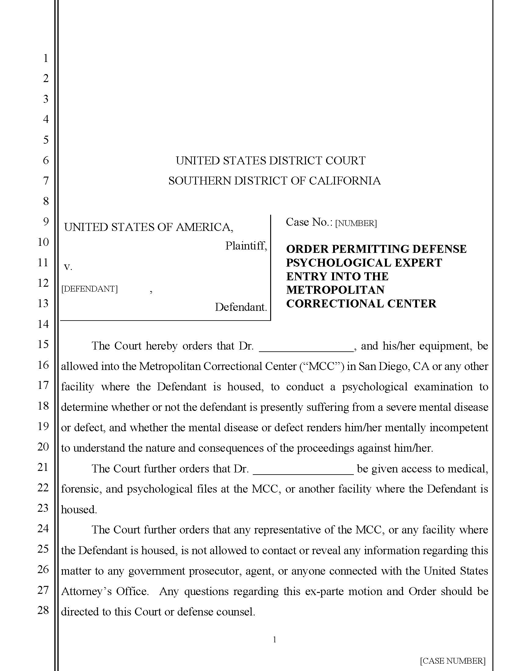 Order Permitting Psych Entry Into MMC (Order For Psych Exam) | Pdf Fpdf Docx | California