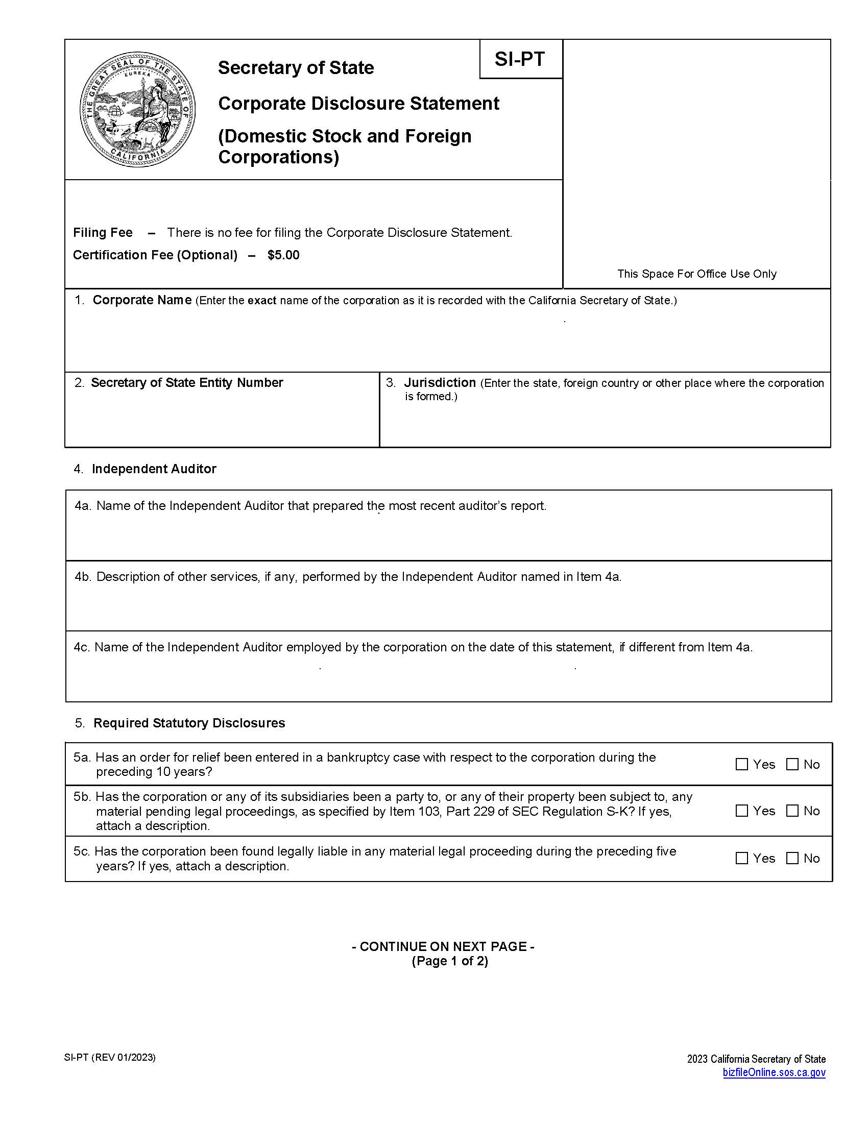 Corporate Disclosure Statement {SI-PT} | Pdf Fpdf Docx | California