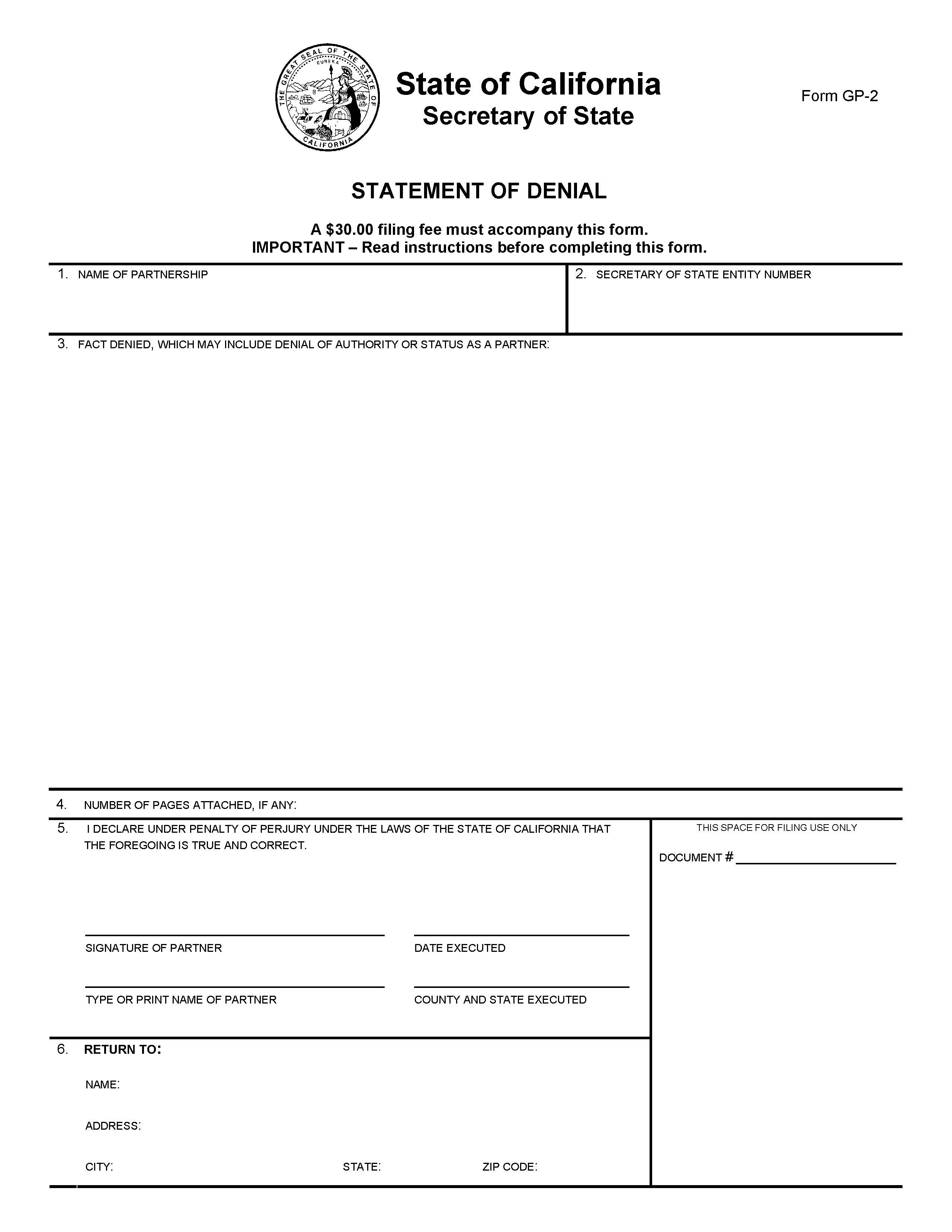 Statement Of Denial {GP-2} | Pdf Fpdf Doc Docx | California