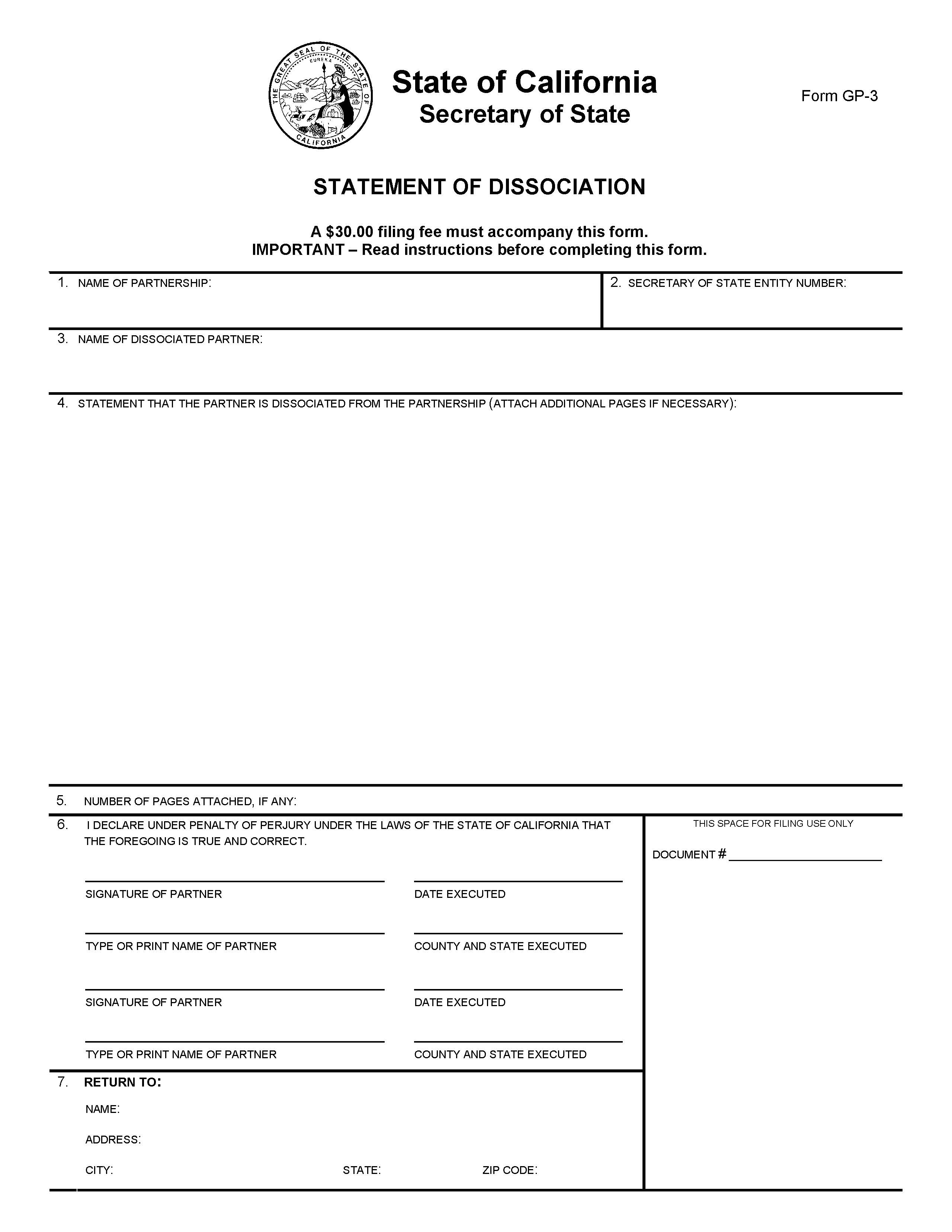 Statement Of Dissociation {GP-3} | Pdf Fpdf Doc Docx | California