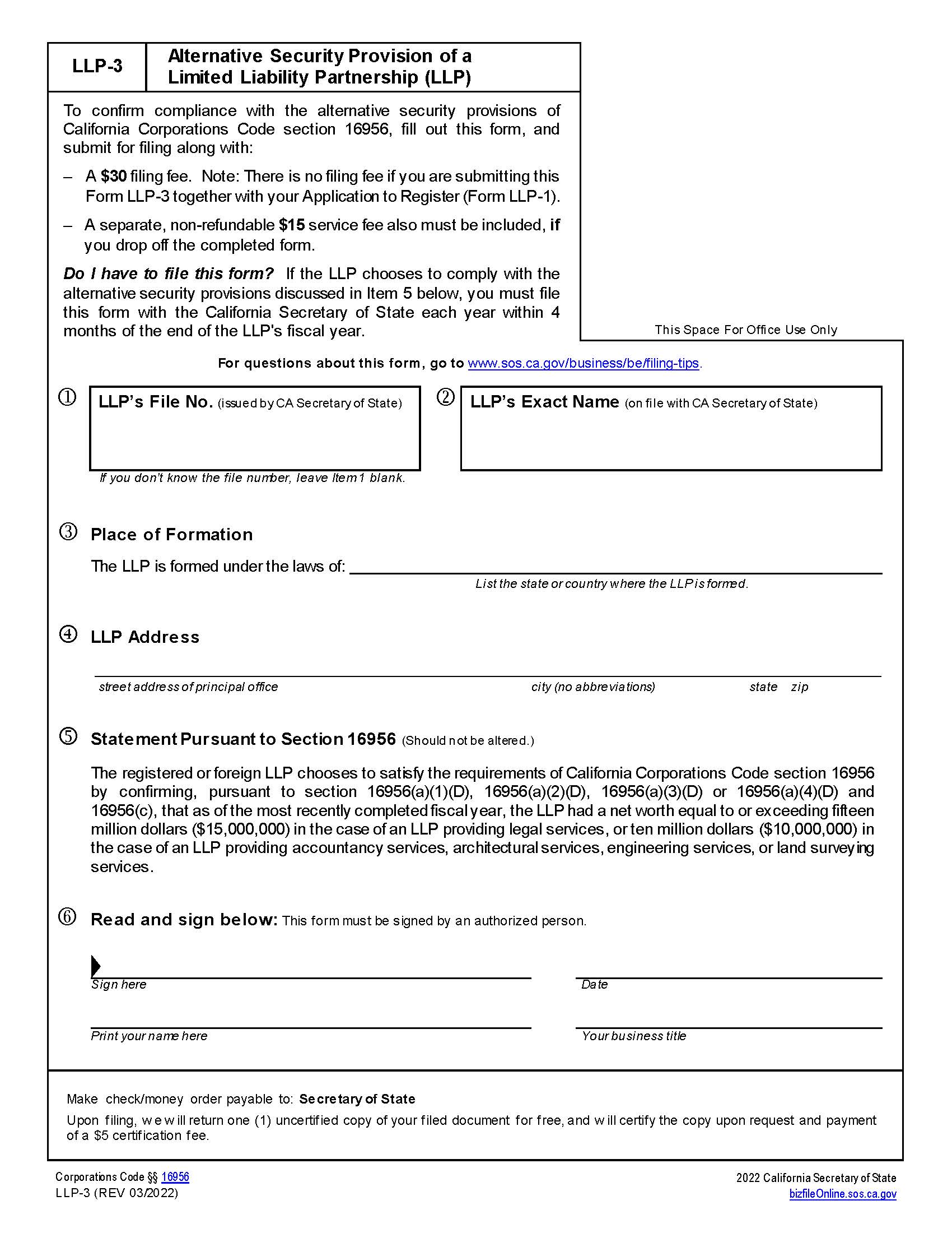 Alternative Security Provision {LLP-3} | Pdf Fpdf Doc Docx | California